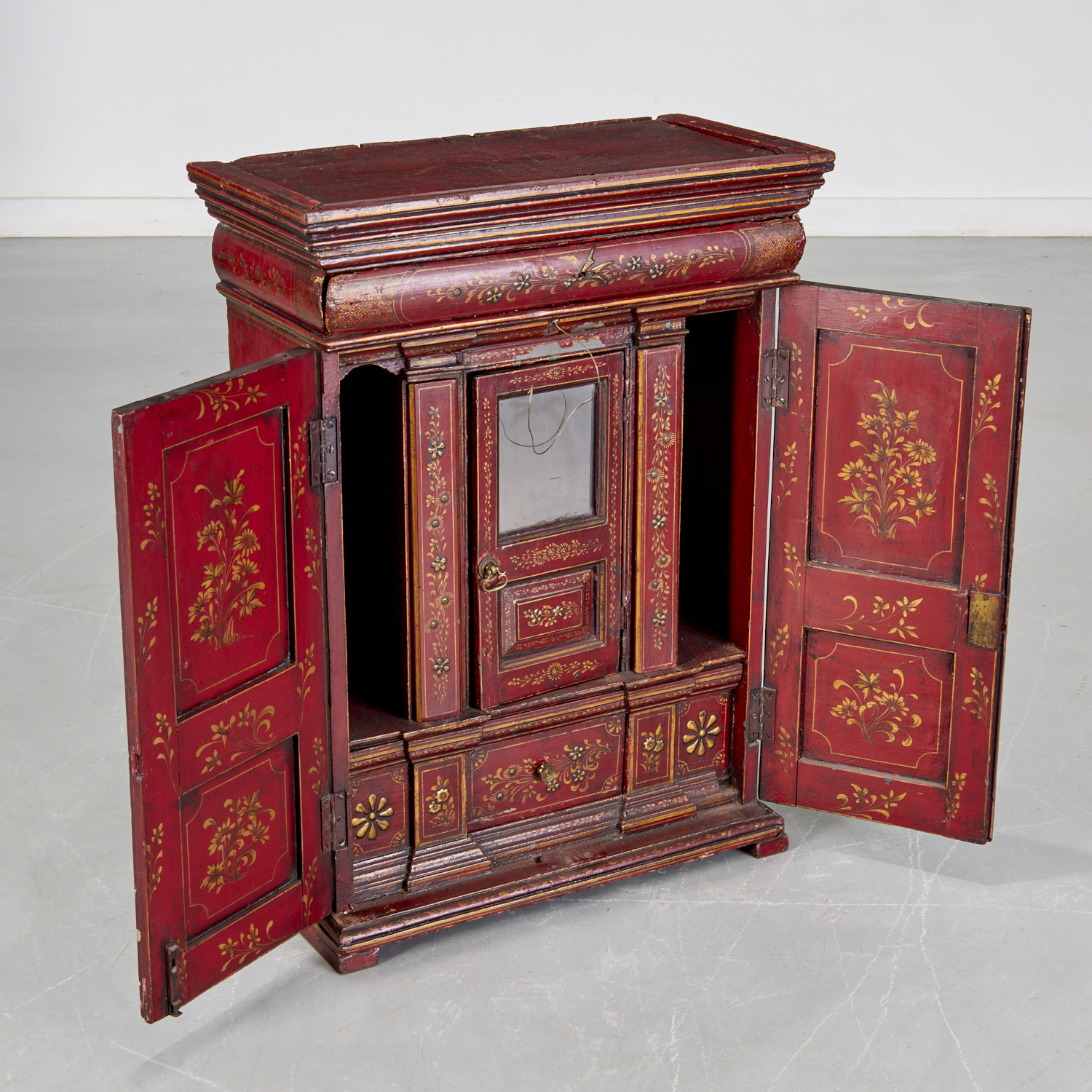 GEORGE III RED JAPANNED CABINET