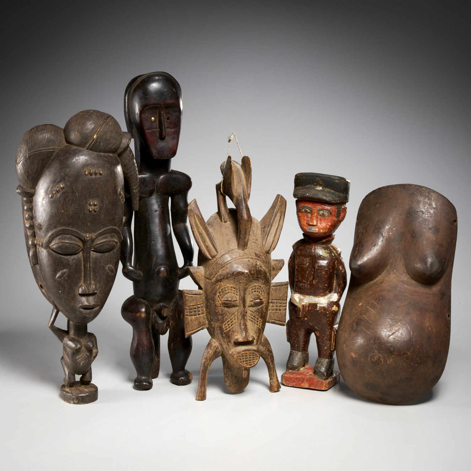  5 WEST AFRICAN CARVED WOOD MASKS 3601d7