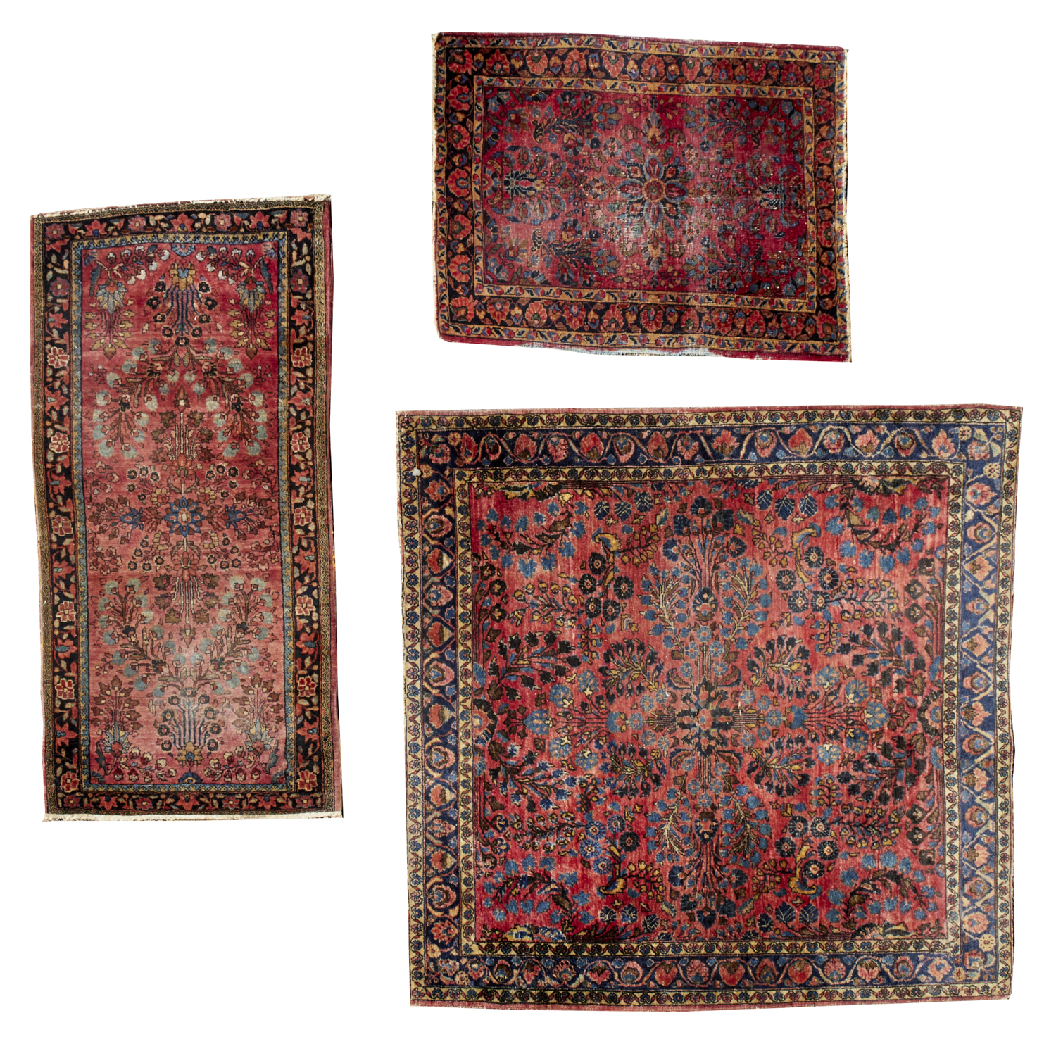  3 VINTAGE SAROUK RUGS AND MATS 3601f9