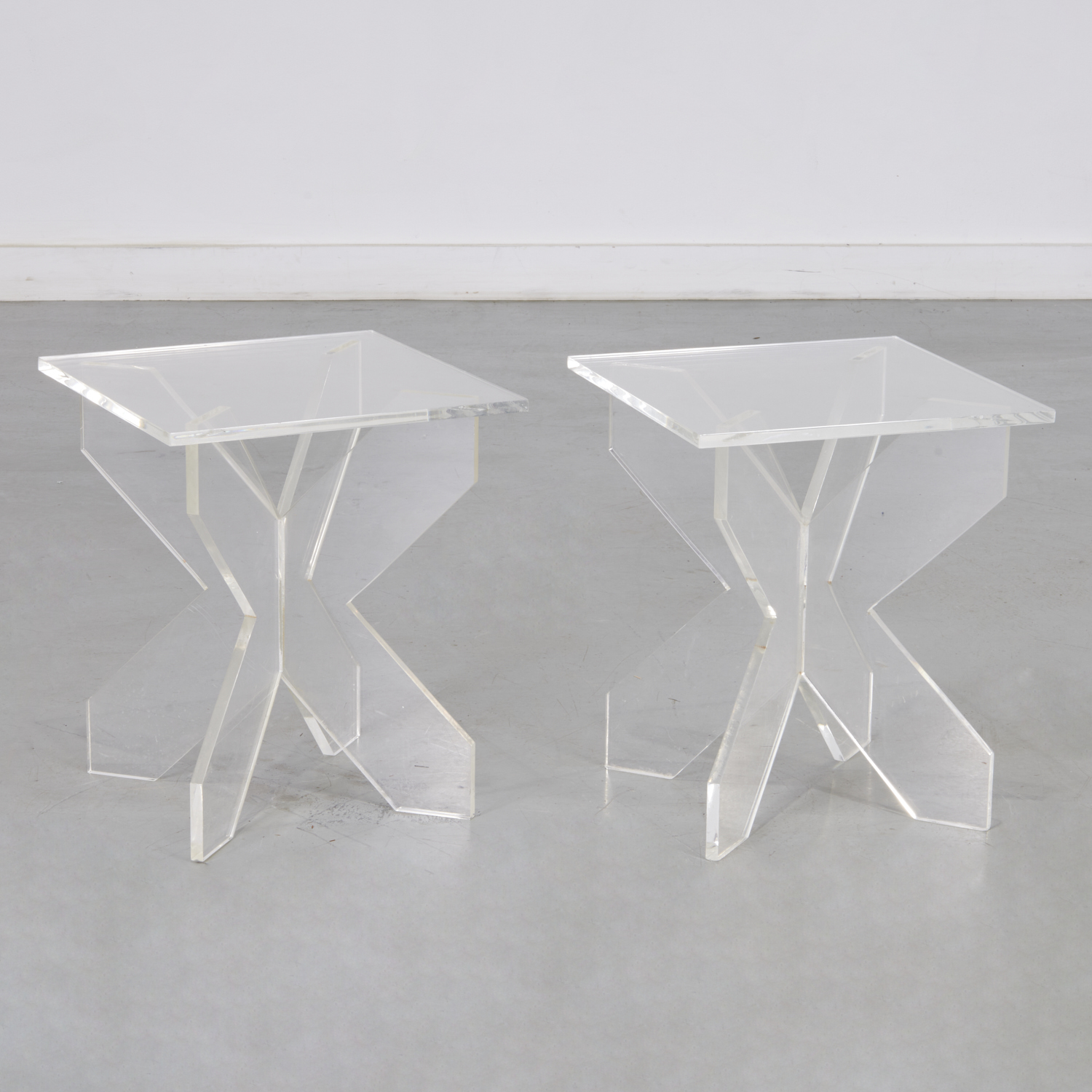 PAIR CUSTOM LUCITE SIDE TABLES 360208