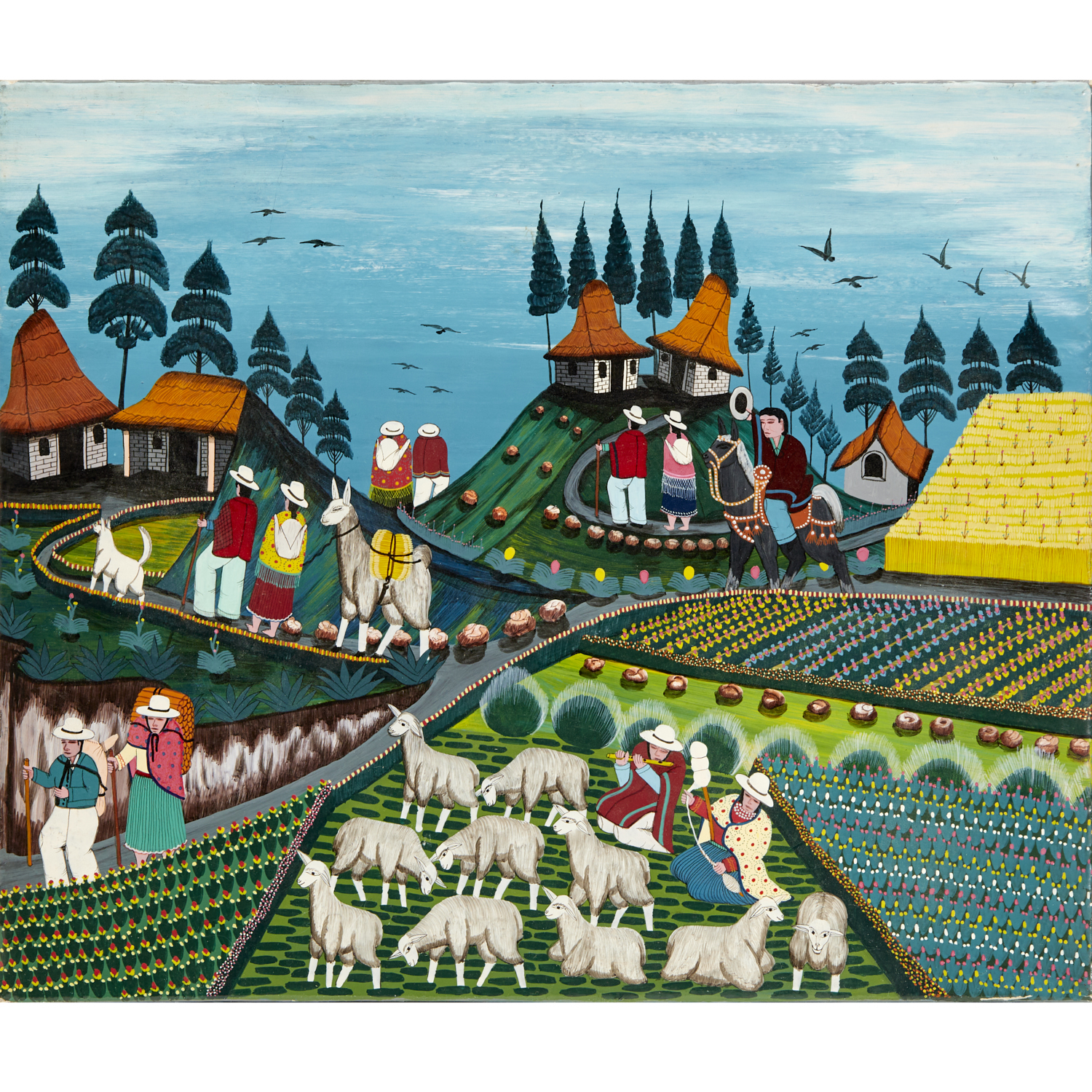 TIGUA FOLK ART PAINTING ON SHEEPSKIN 36026f