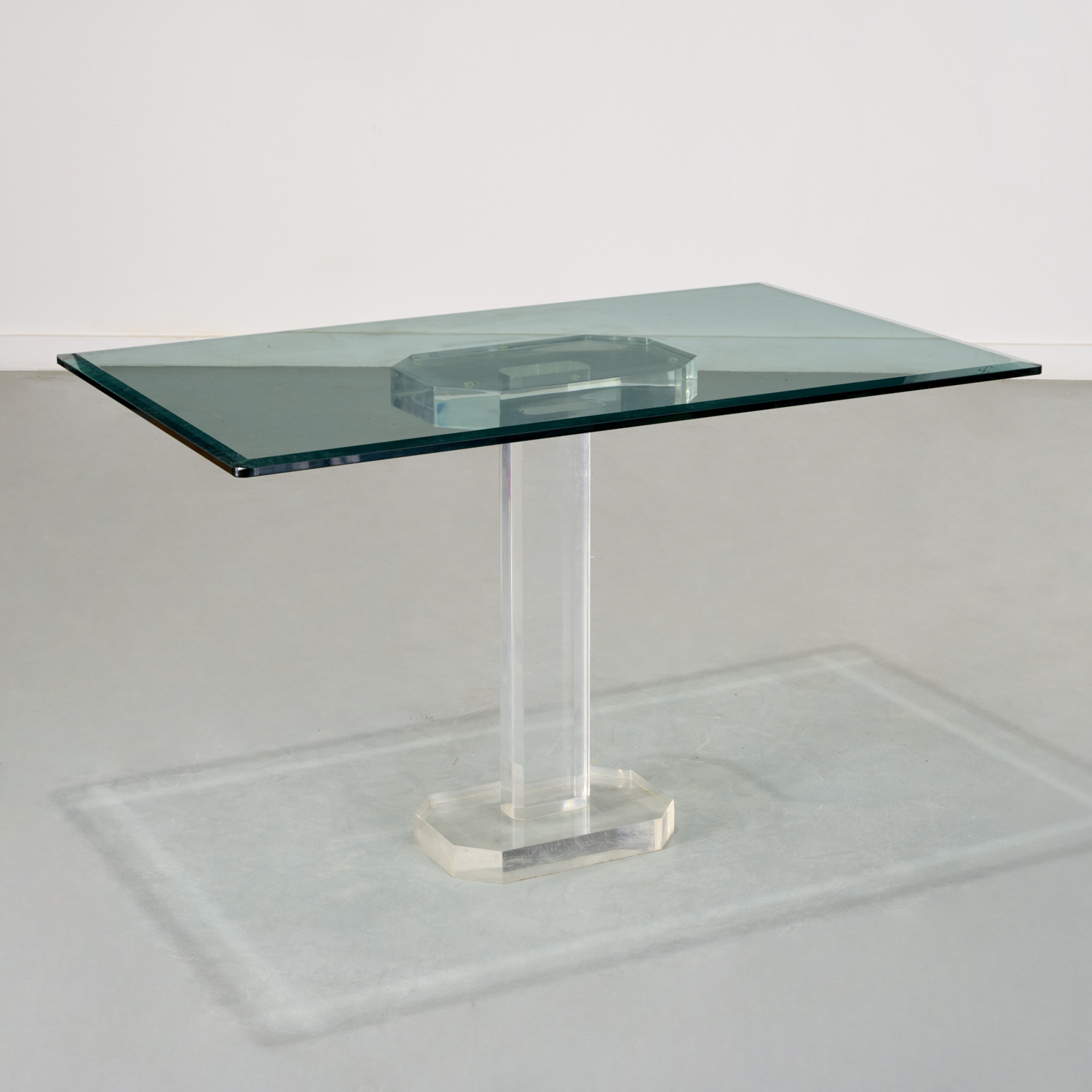 CUSTOM LUCITE AND PLATE GLASS TABLE