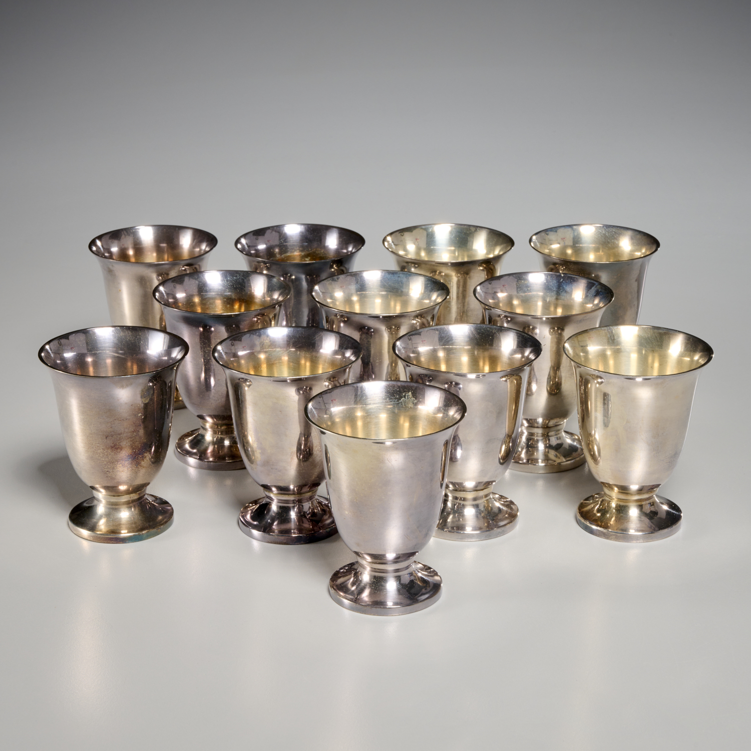 SET 12 STERLING SILVER DRAM CUPS 3602cf