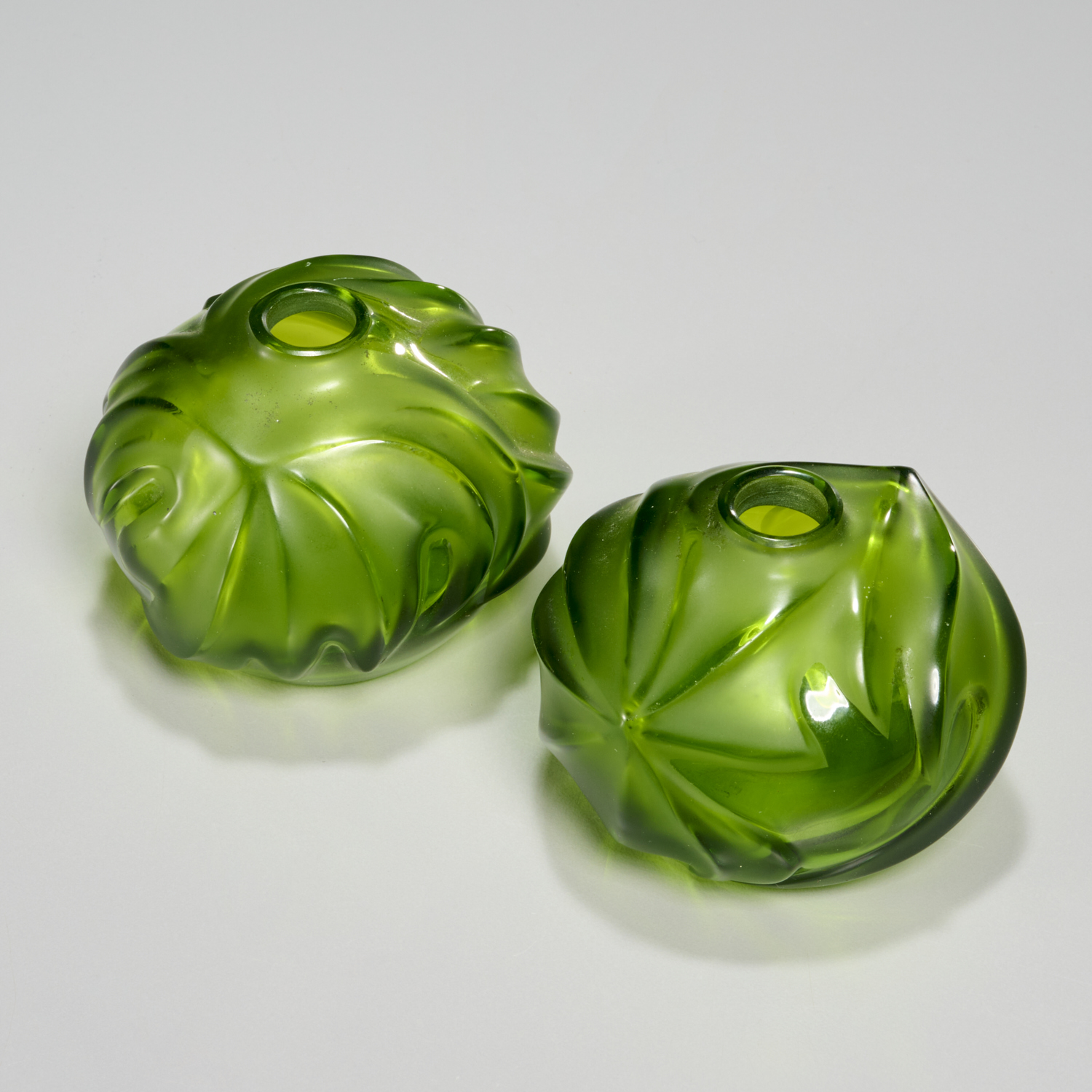 LALIQUE PAIR GREEN ROYAL PALM 3603d5