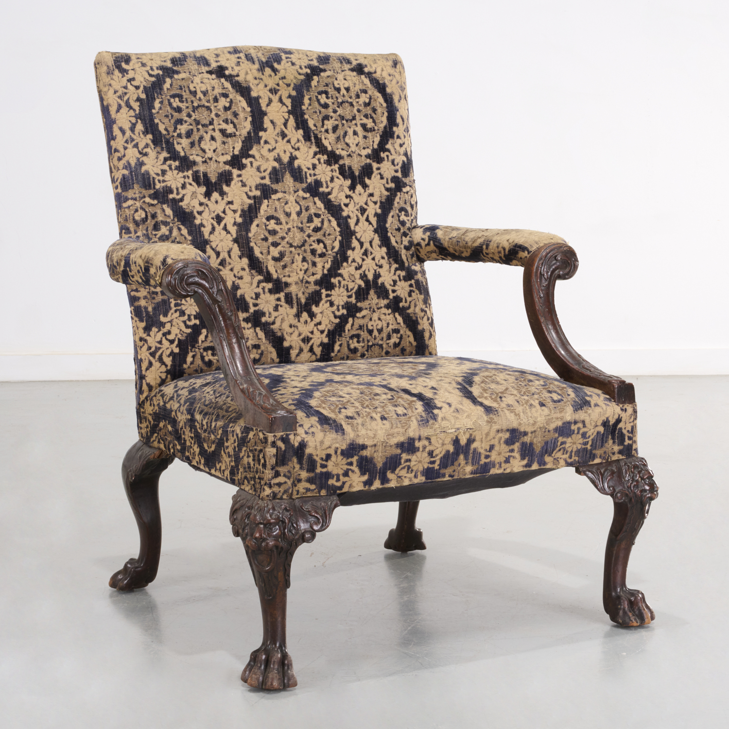 GEORGE II MAHOGANY LIBRARY ARMCHAIR,