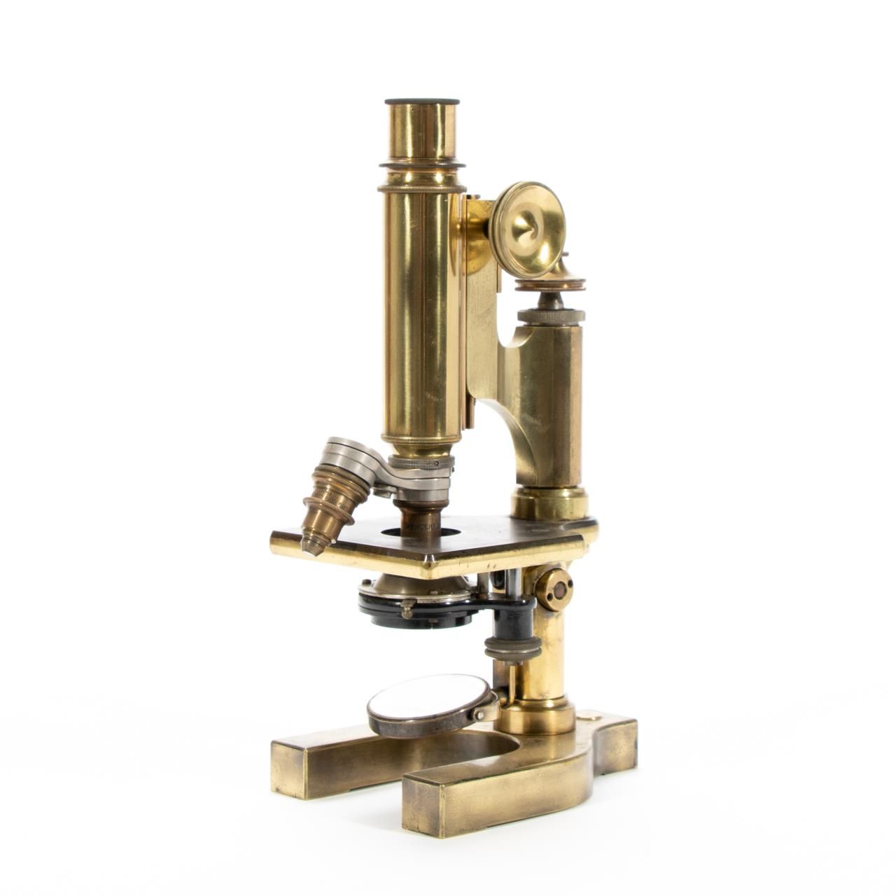 L. 19TH C. BRASS BINOCULAR MICROSCOPE