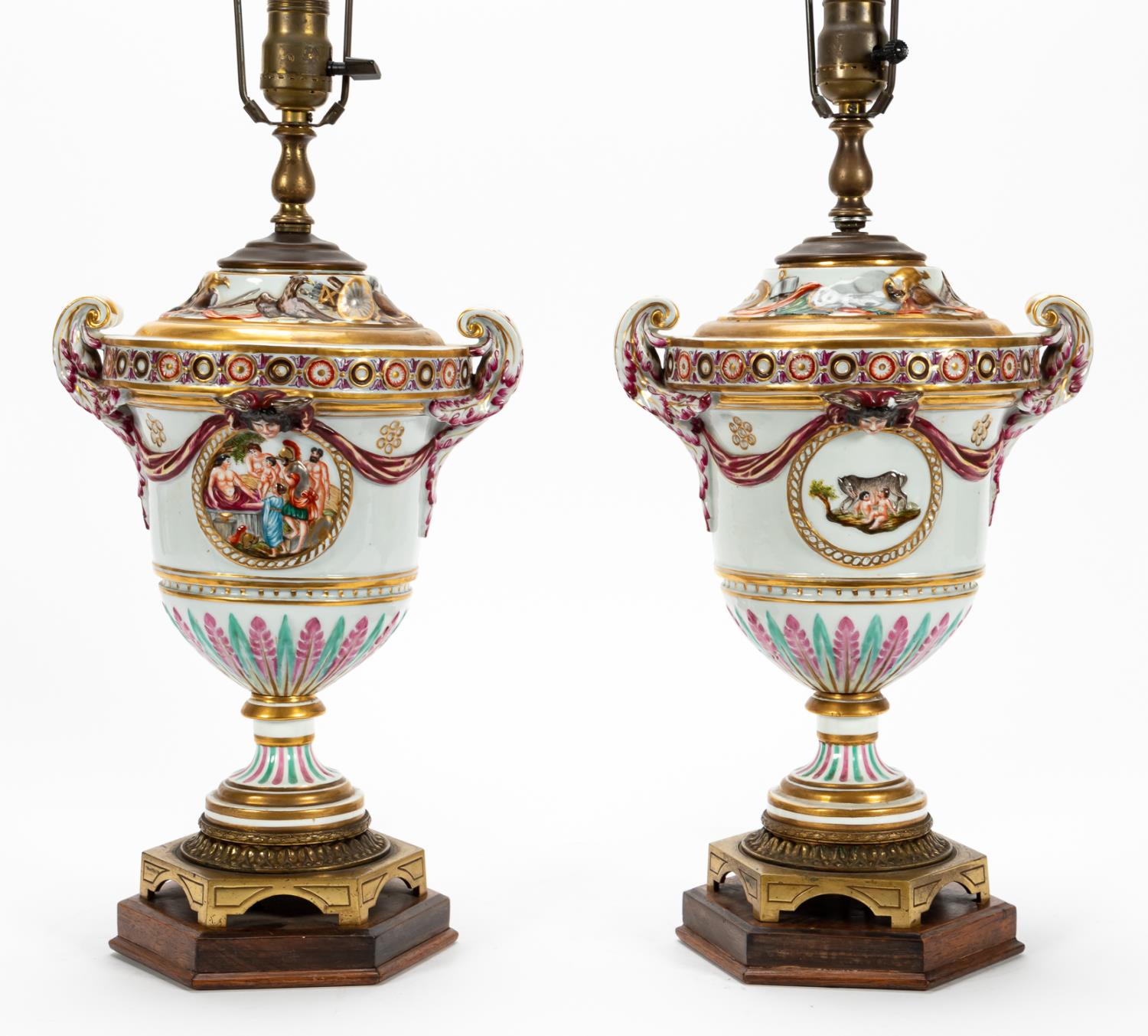 PAIR, CAPODIMONTE TABLE LAMPS, MYTHOLOGICAL