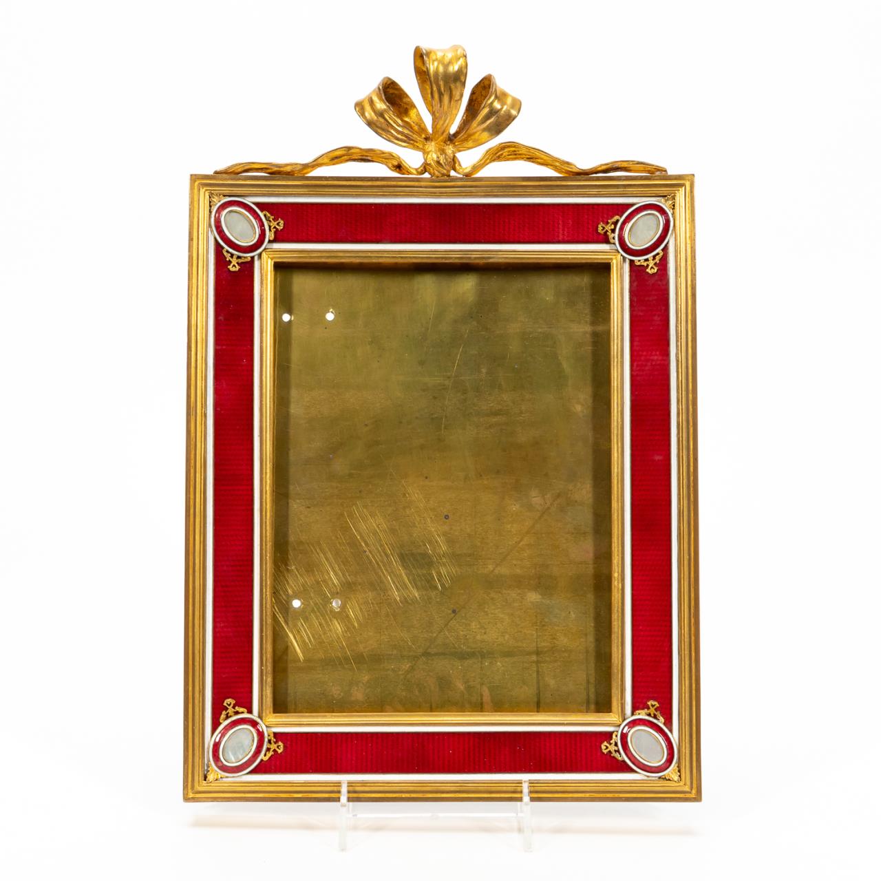 FRENCH RED ENAMEL & MOP GILT METAL PICTURE