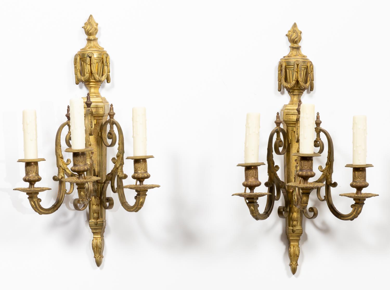 PAIR, GILT BRONZE WALL SCONCES,