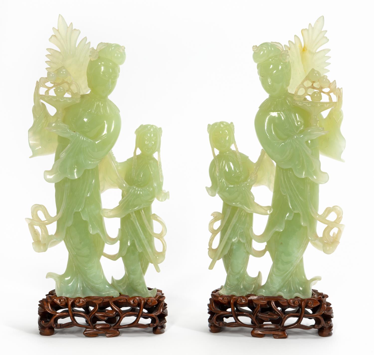 PAIR CHINESE JADE QUANYIN FIGURAL 35de3f