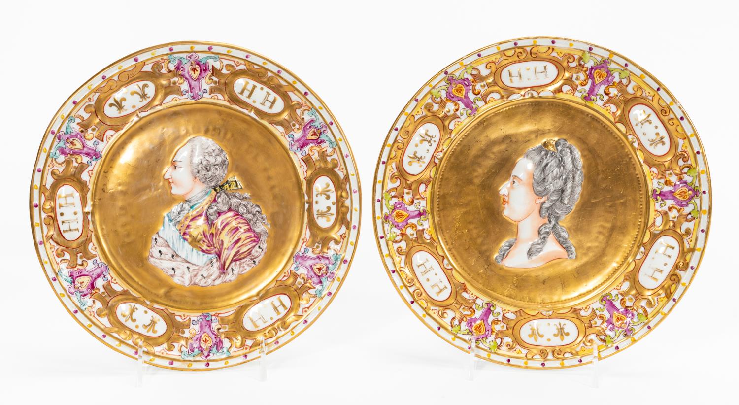 PAIR, CAPODIMONTE PORTRAIT PLAQUES,