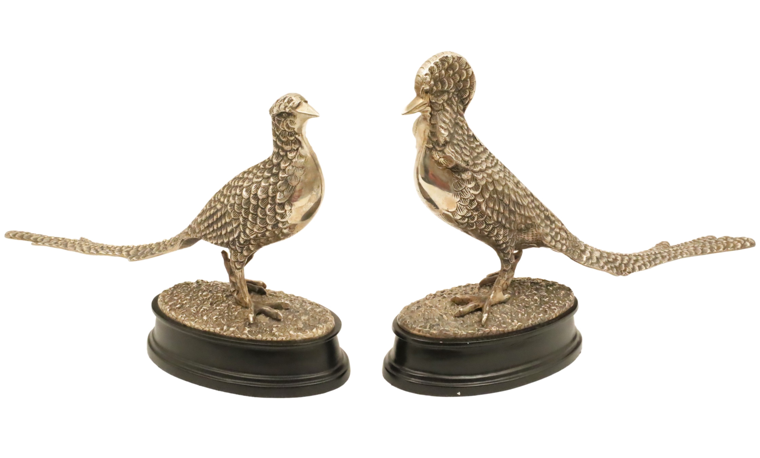 PR OF SILVER TABLE PHEASANTS Pair 35de72