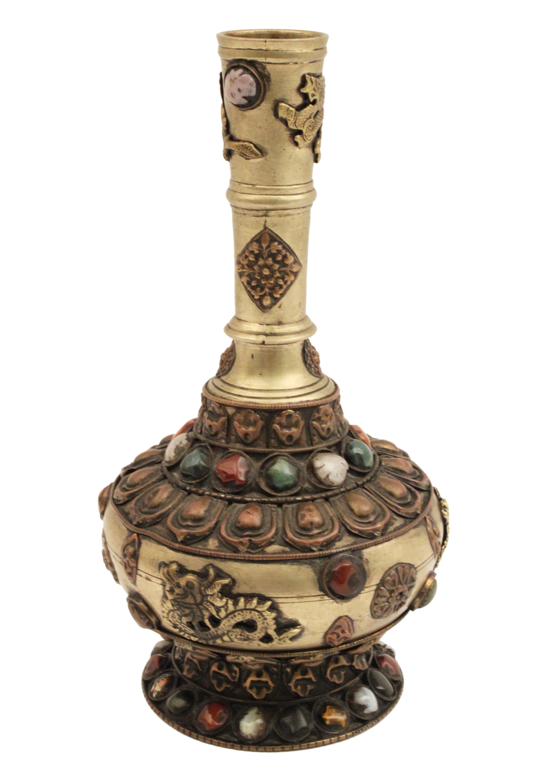 ORIENTAL BRONZE STONE MOUNTED VASE 35de76