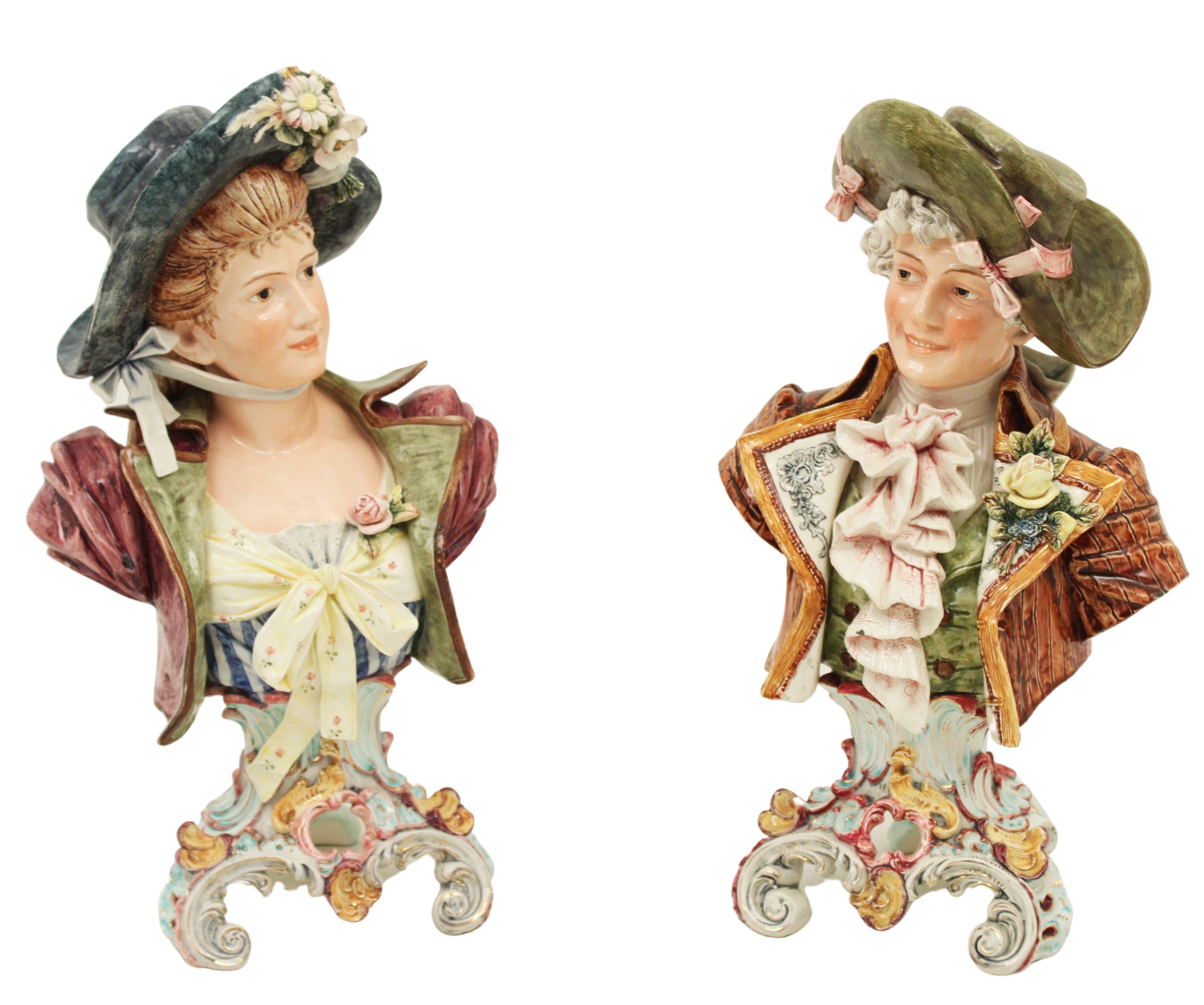PR. OF FRENCH MAJOLICA BUSTS Pair