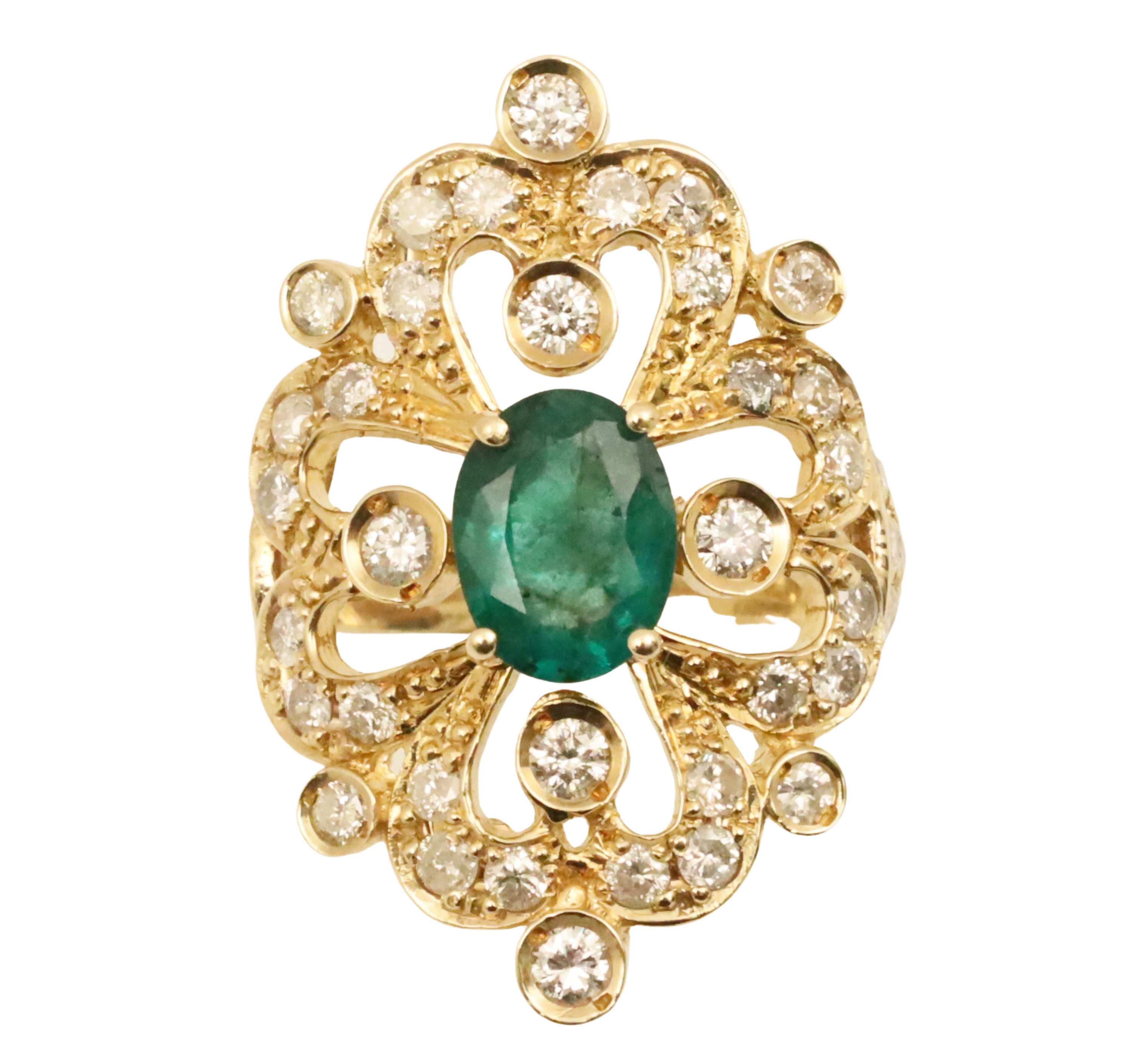 14K YG DIAMOND AND EMERALD RING