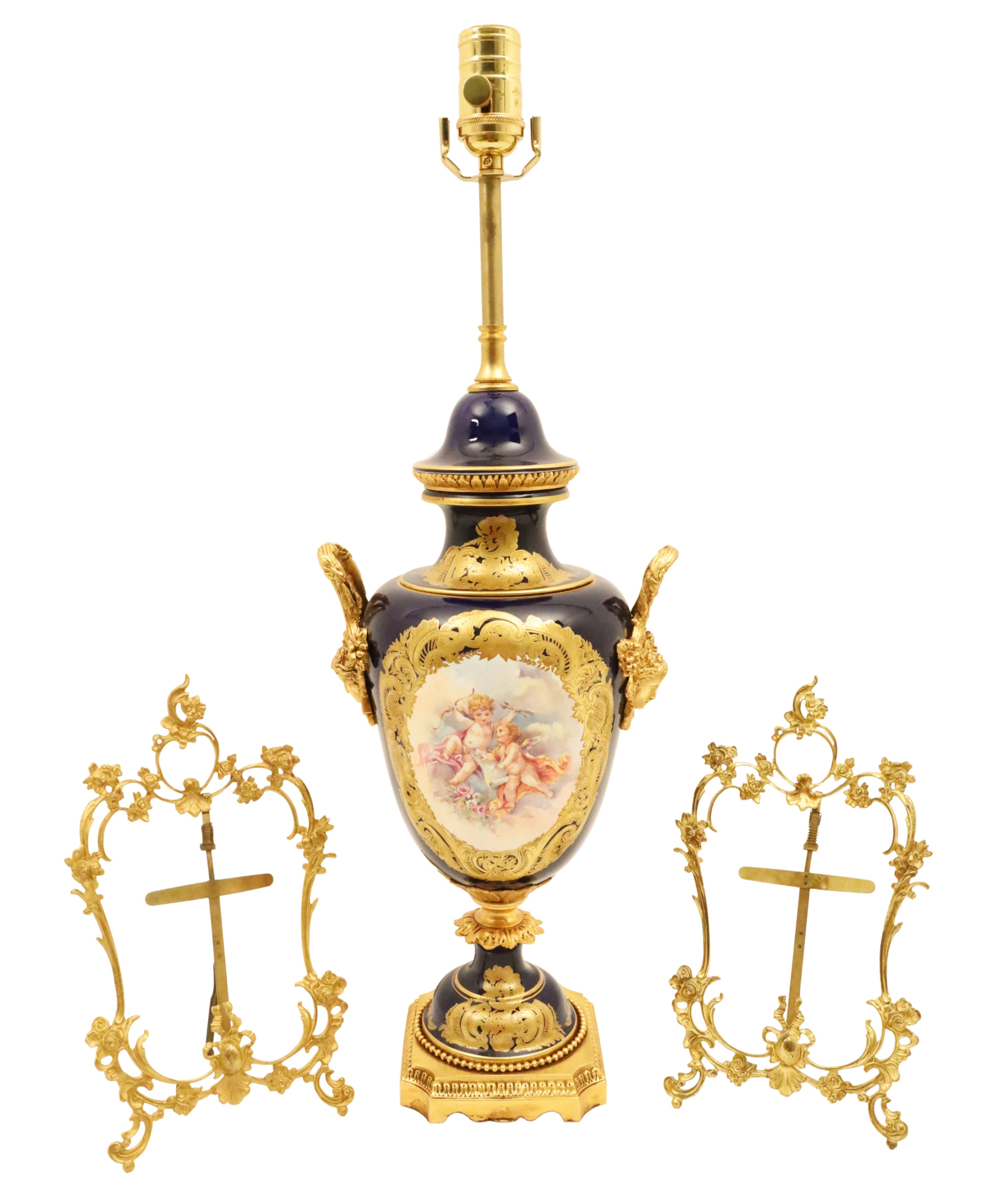 SEVRES STYLE URN & PR OF BRONZE