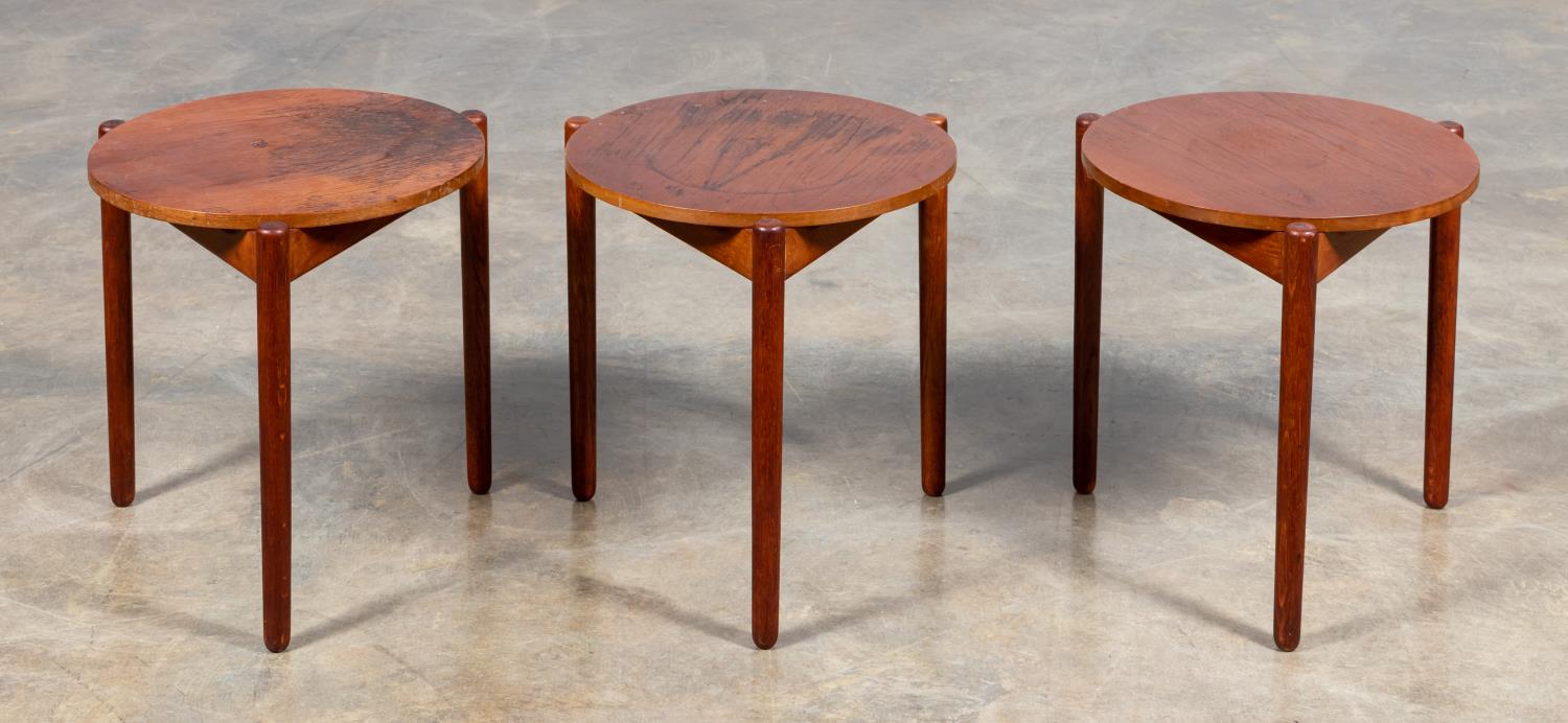 THREE DANISH STACKING SIDE TABLES,