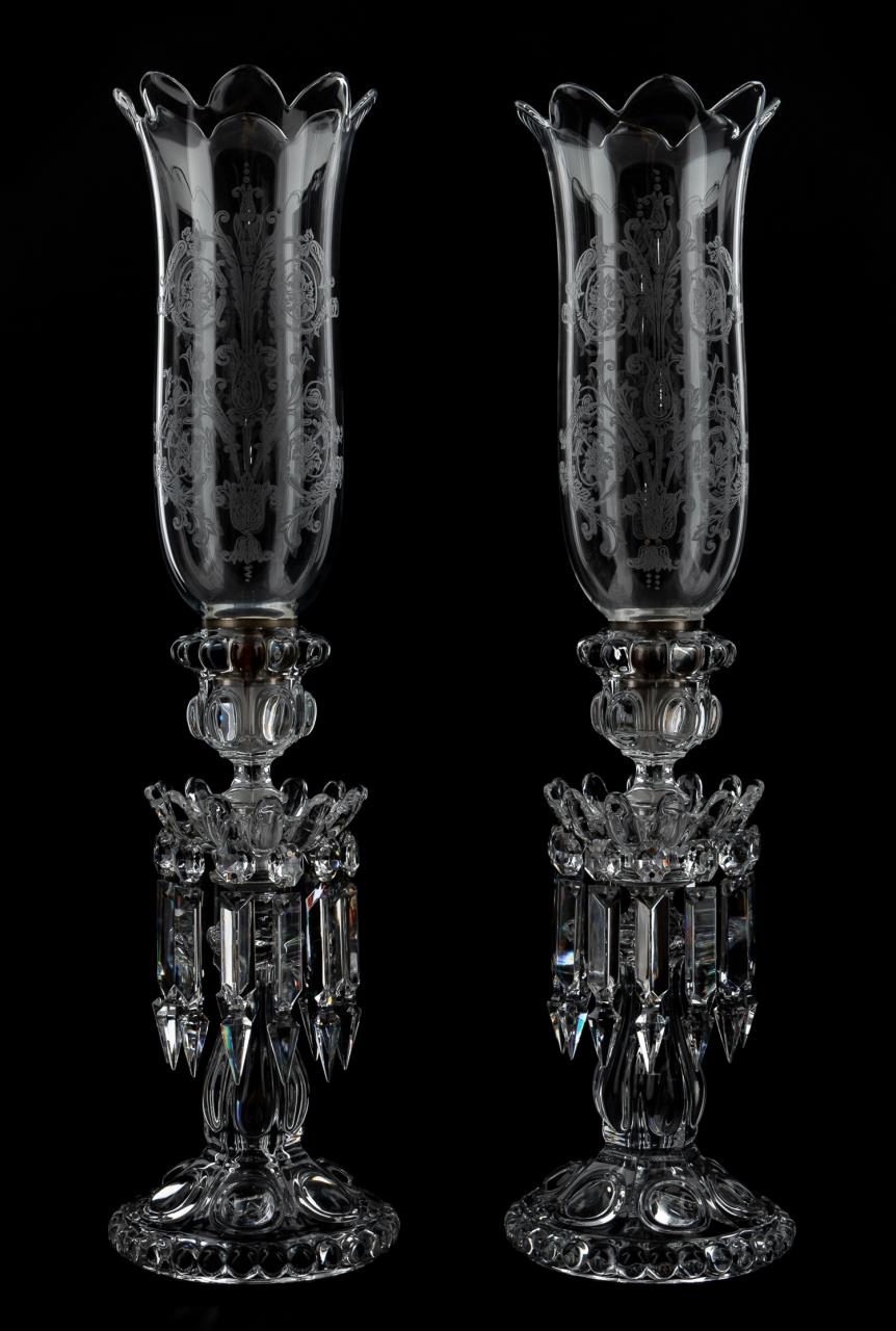 PAIR, BACCARAT CRYSTAL CANDLE LUSTRES,