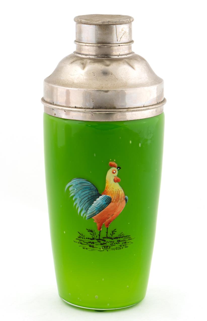 CZECHOSLOVAKIA GREEN GLASS ROOSTER