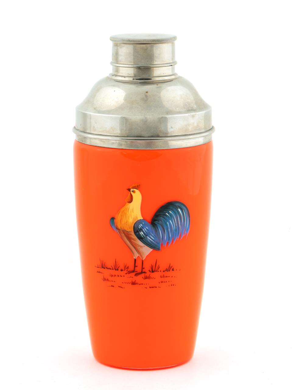 ORANGE GLASS COCKTAIL SHAKER ENAMEL