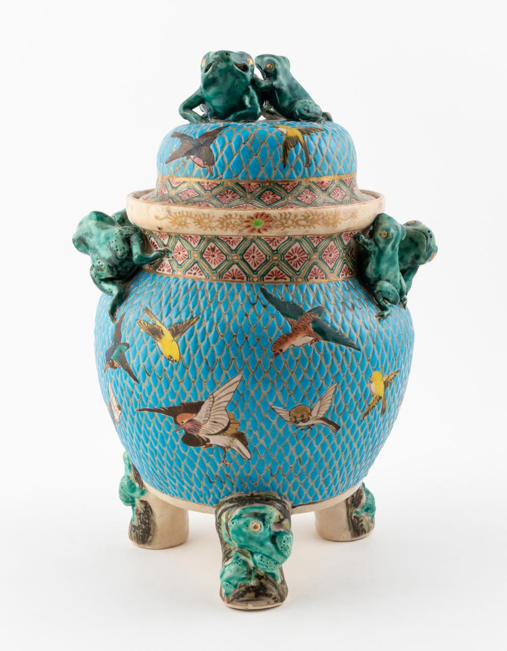 JAPANESE CERAMIC LIDDED URN, FROG