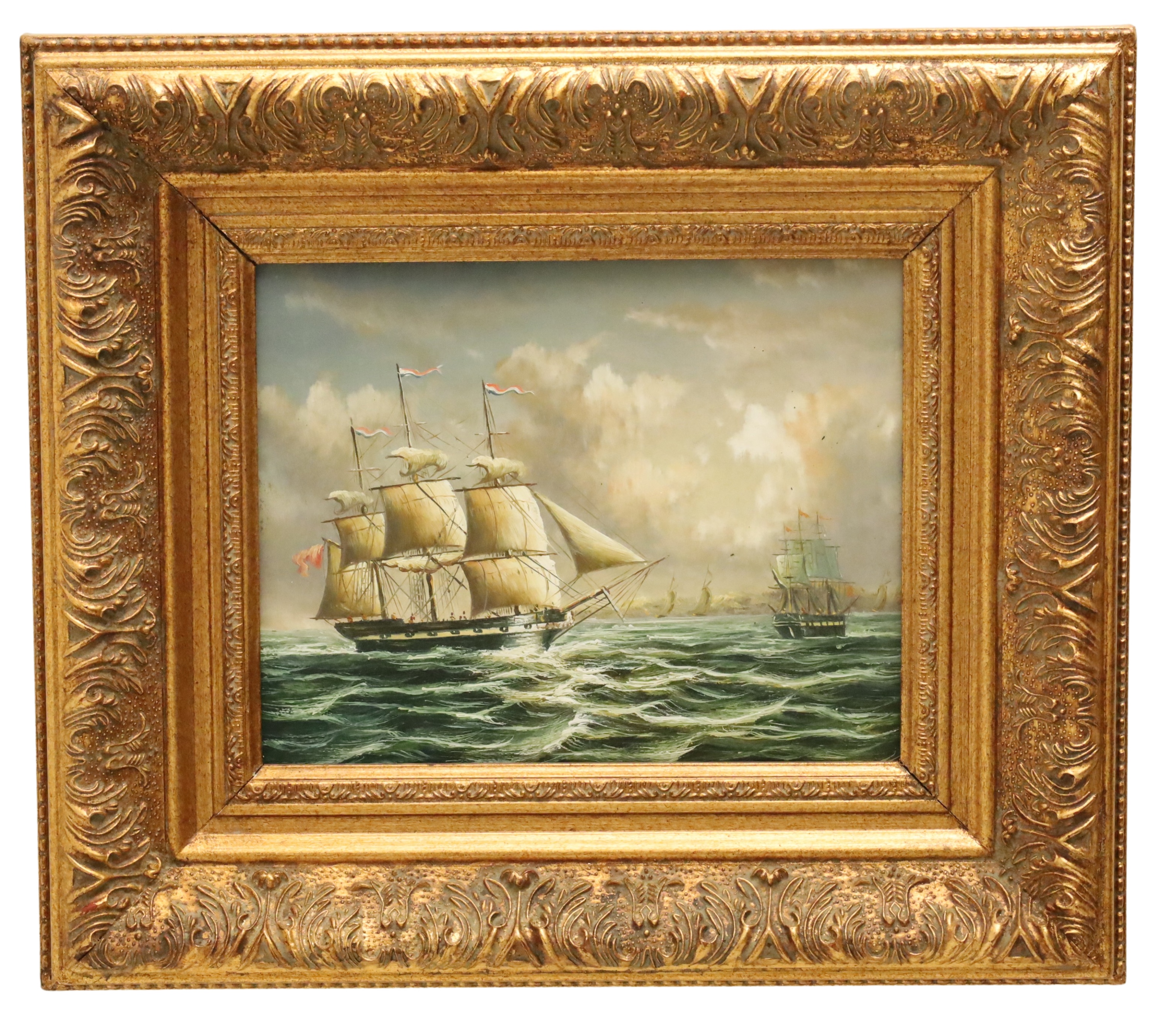 FRAMED O/B SHIP SCENE PAINTING