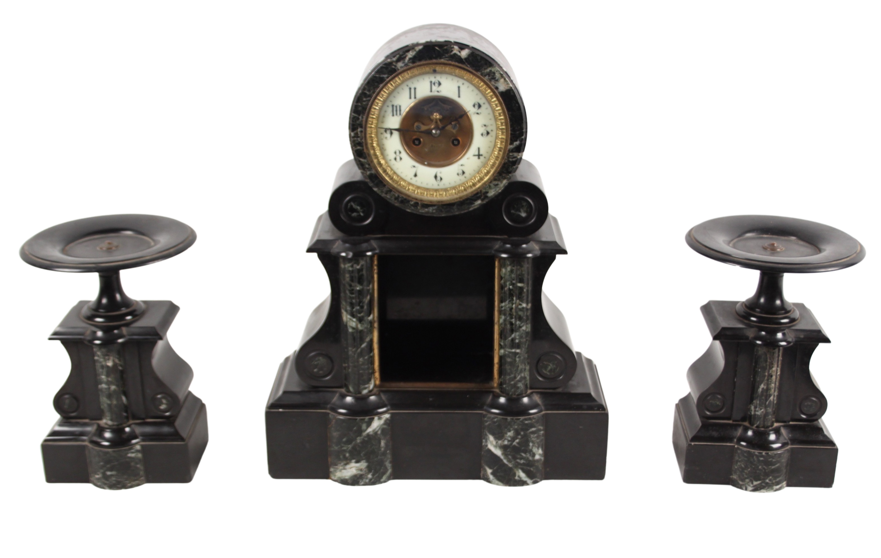 3 PC FRENCH MARBLE AND ONYX CLOCK 35e07c