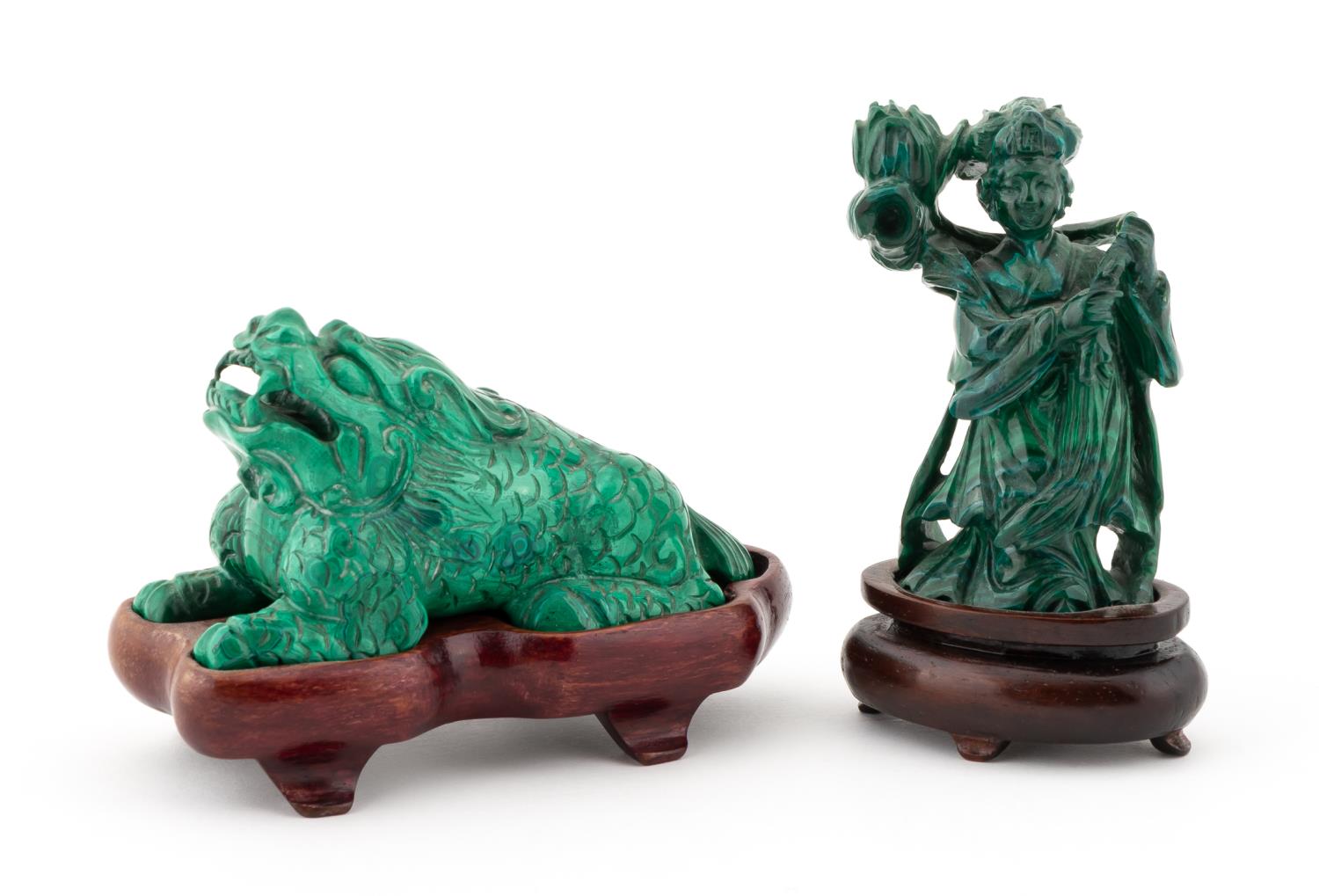 2 CARVED MALACHITE PIECES GUARDIAN 35e08f