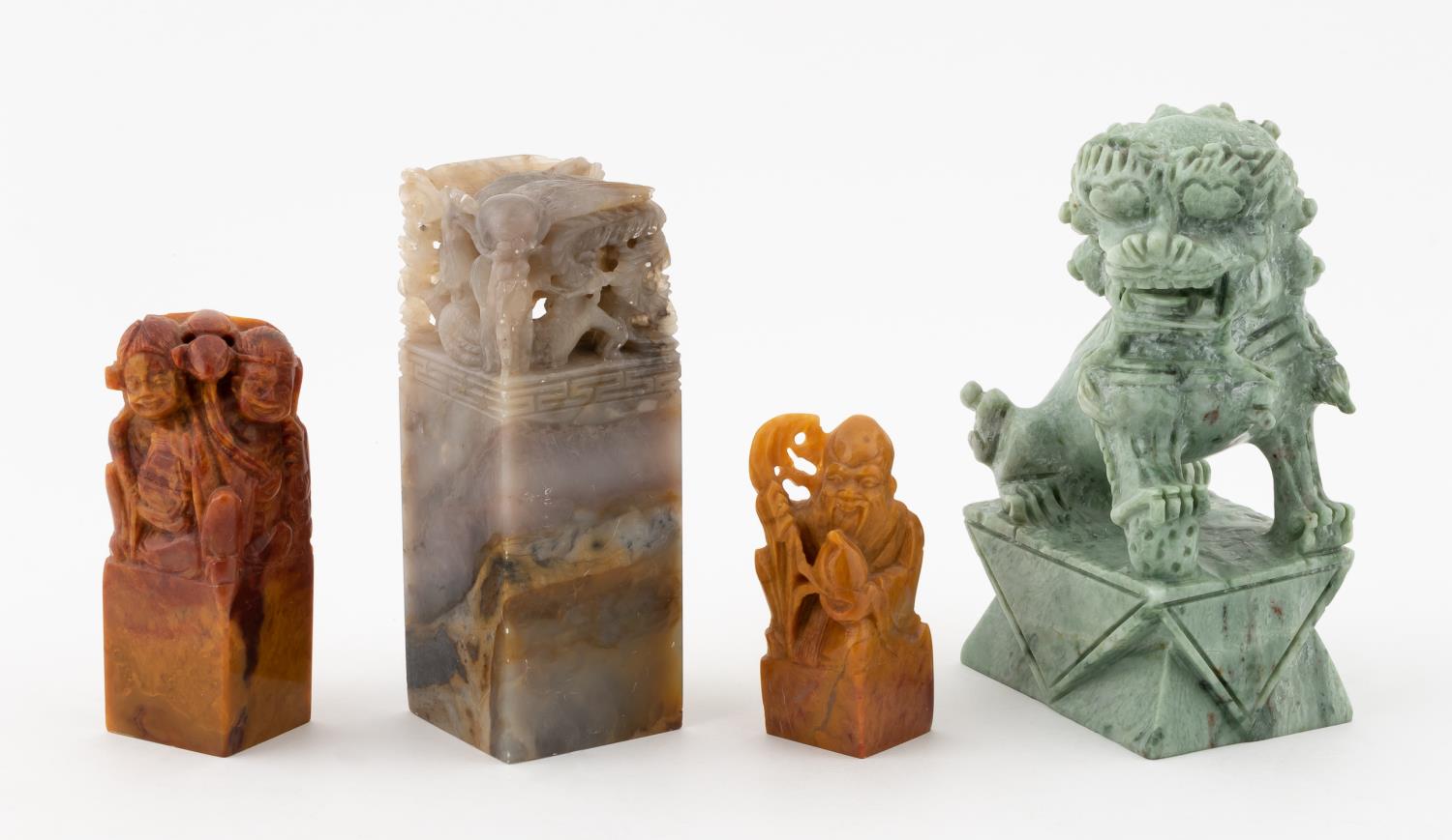 4PCS, CARVED CHINESE SEALS, DRAGONS