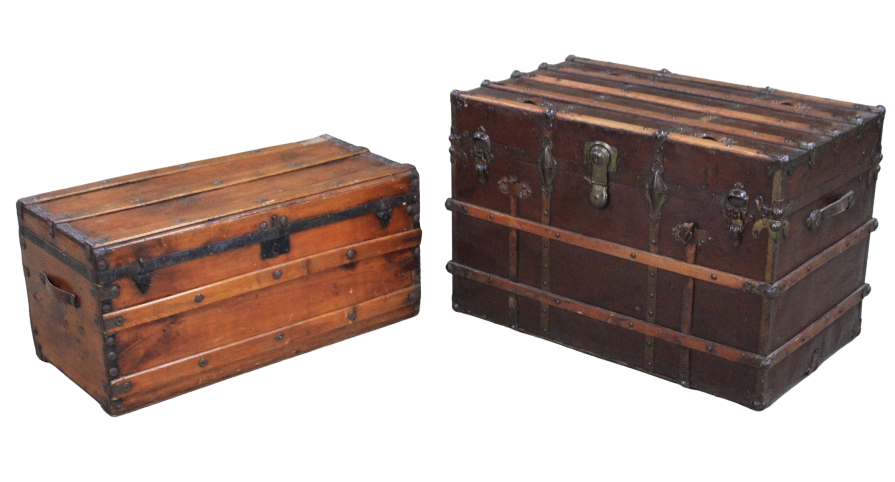 2 ANTIQUE BRASS BOUND STEAMER TRUNKS