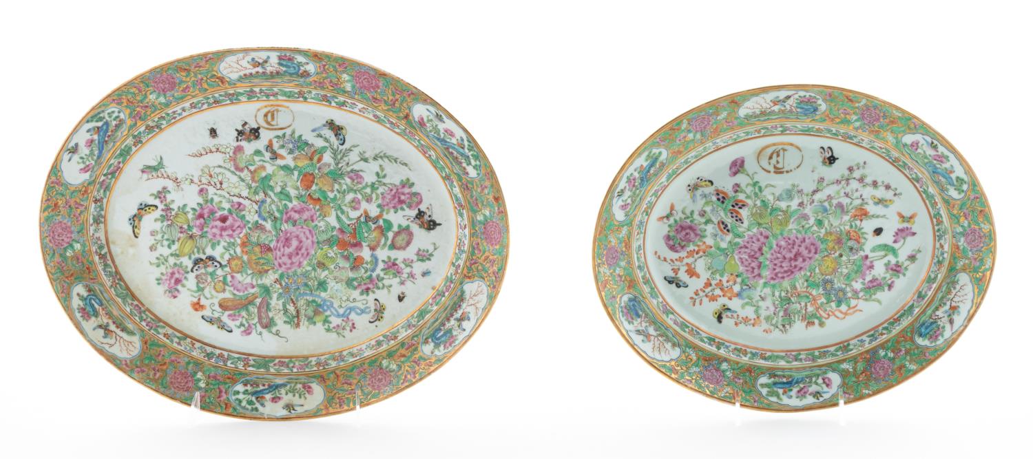 TWO CHINESE FAMILLE ROSE OVAL PORCELAIN