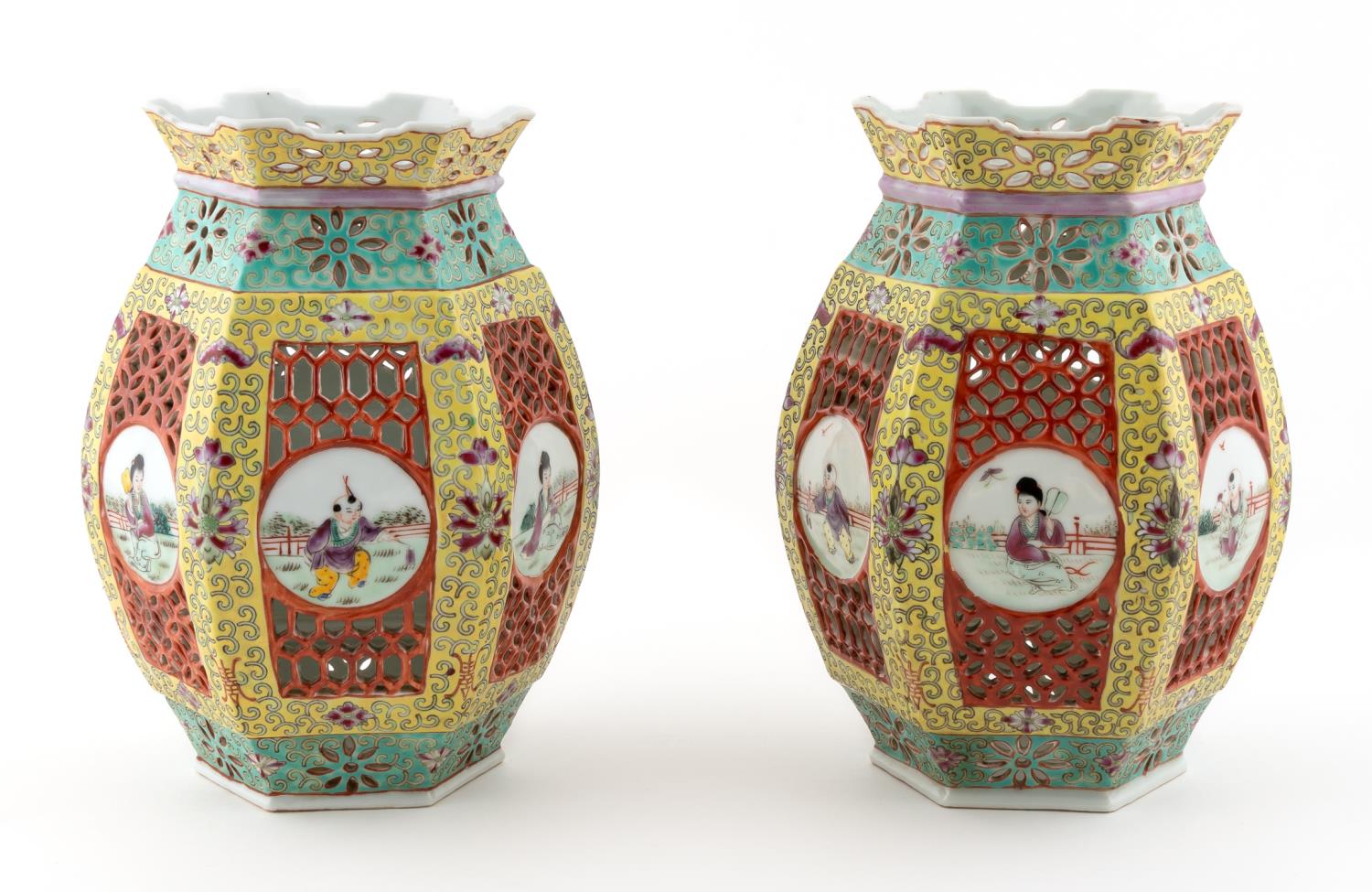 PAIR, CHINESE FIGURAL MOTIF WEDDING