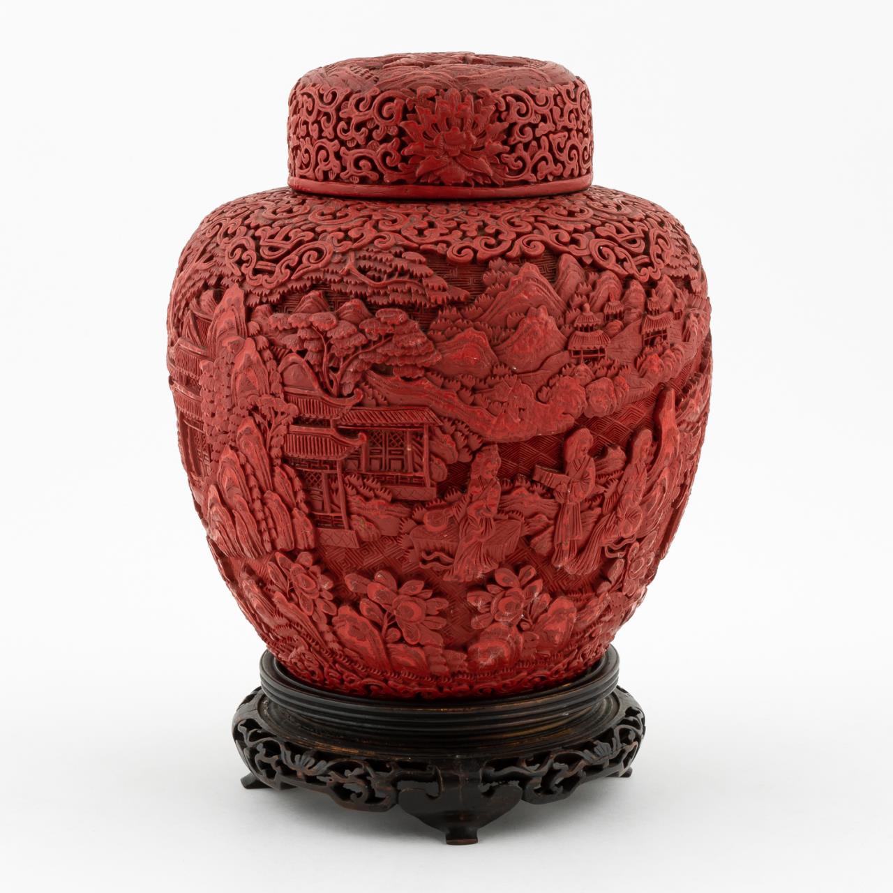 CHINESE CARVED CINNABAR GINGER 35e0c7