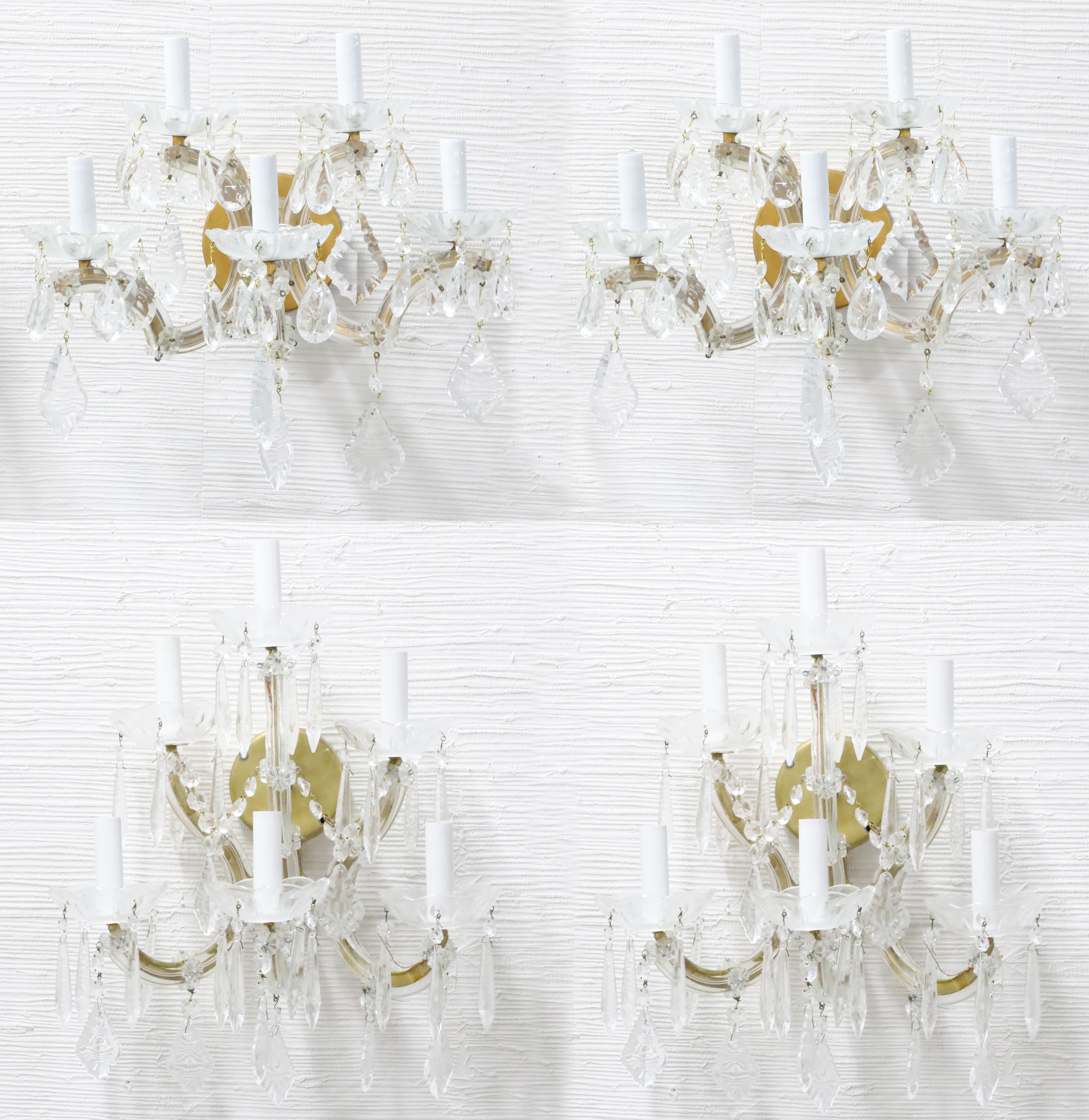 2 PRS. OF 5 LIGHT CRYSTAL WALL SCONCES