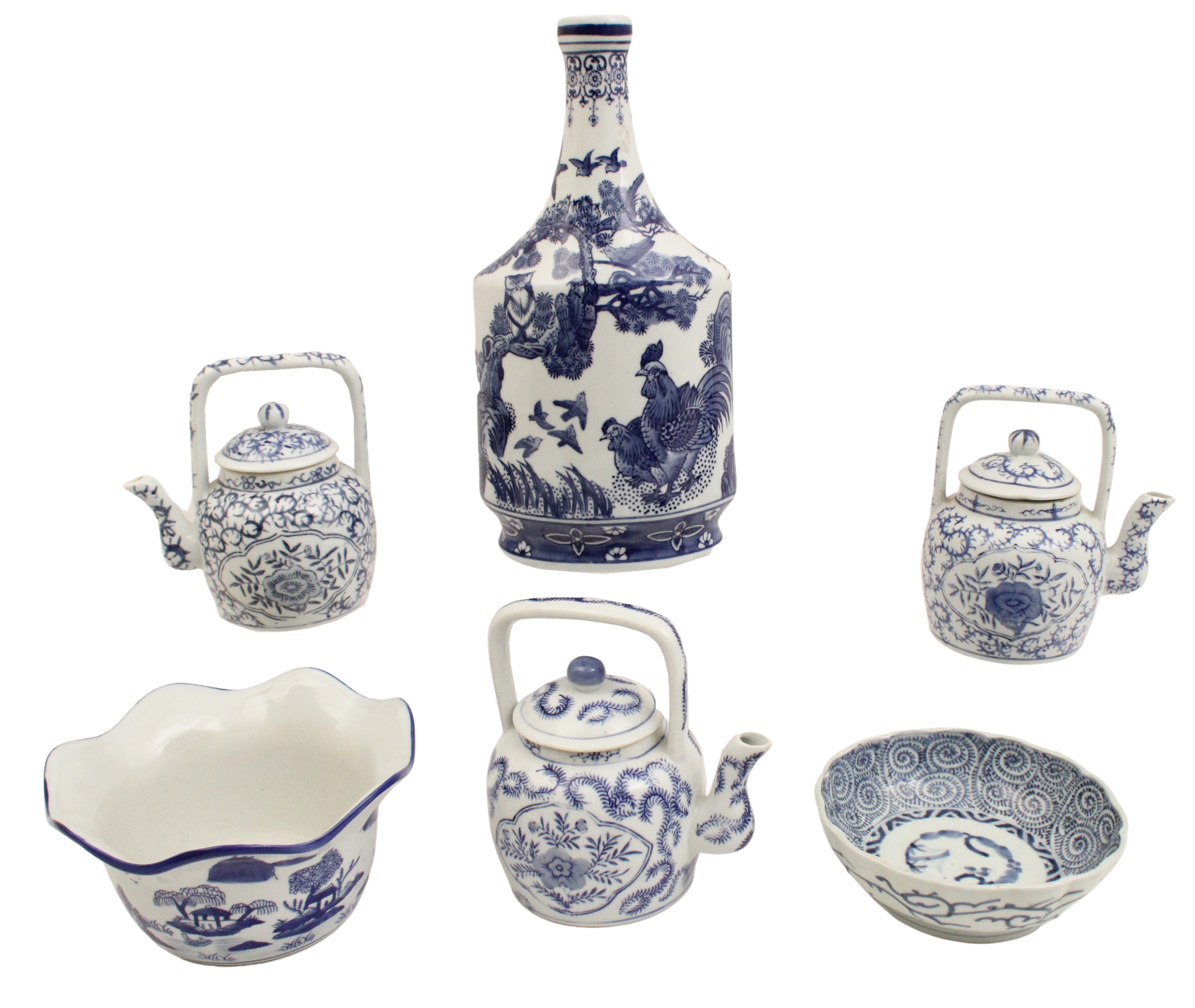 6 PC. LOT OF BLUE & WHITE PORCELAIN