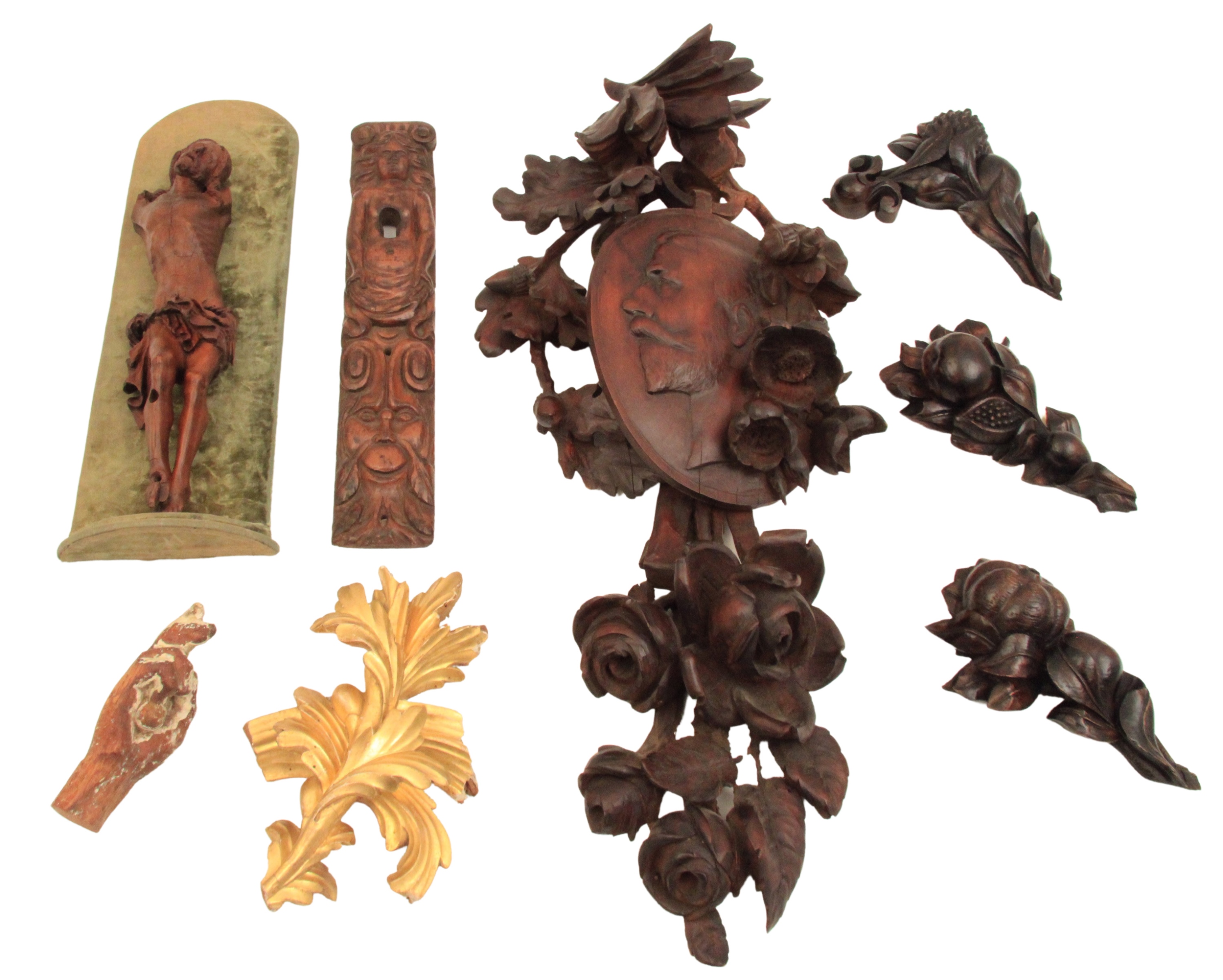 GROUP OF 8 CARVED WOOD ELEMENTS