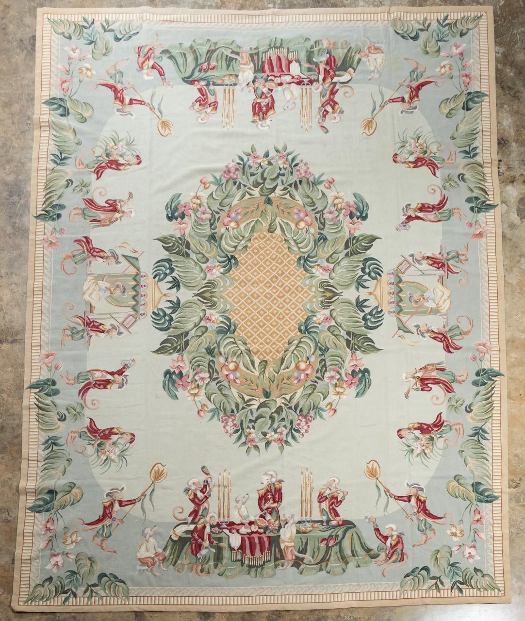 NEEDLEPOINT RUG MONKEY DINNER  35e13c