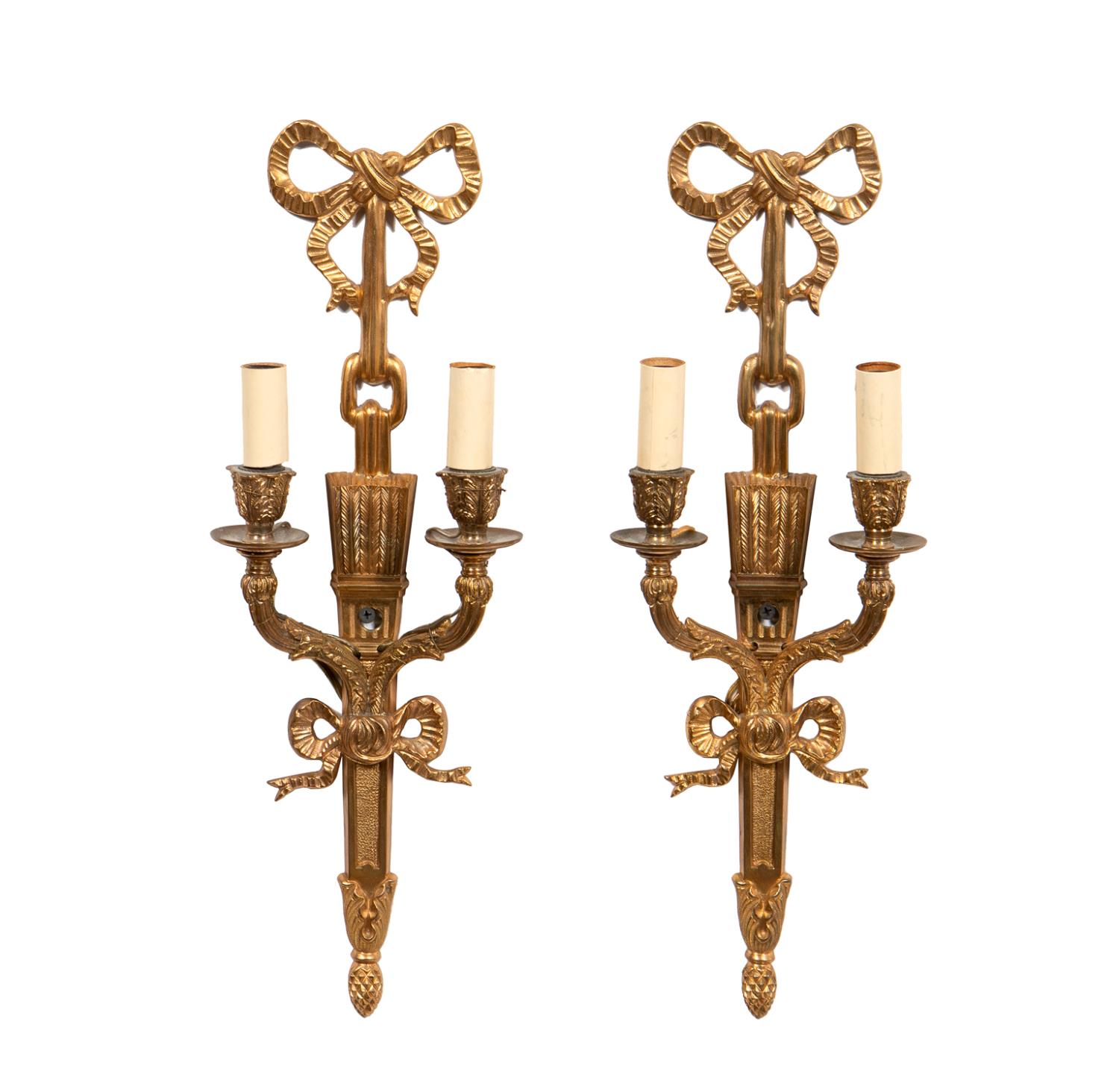 PAIR TWO LIGHT GILT METAL SCONCES  35e134