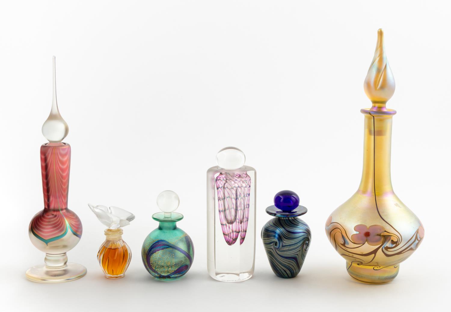 SIX ART GLASS PERFUME BOTTLES American