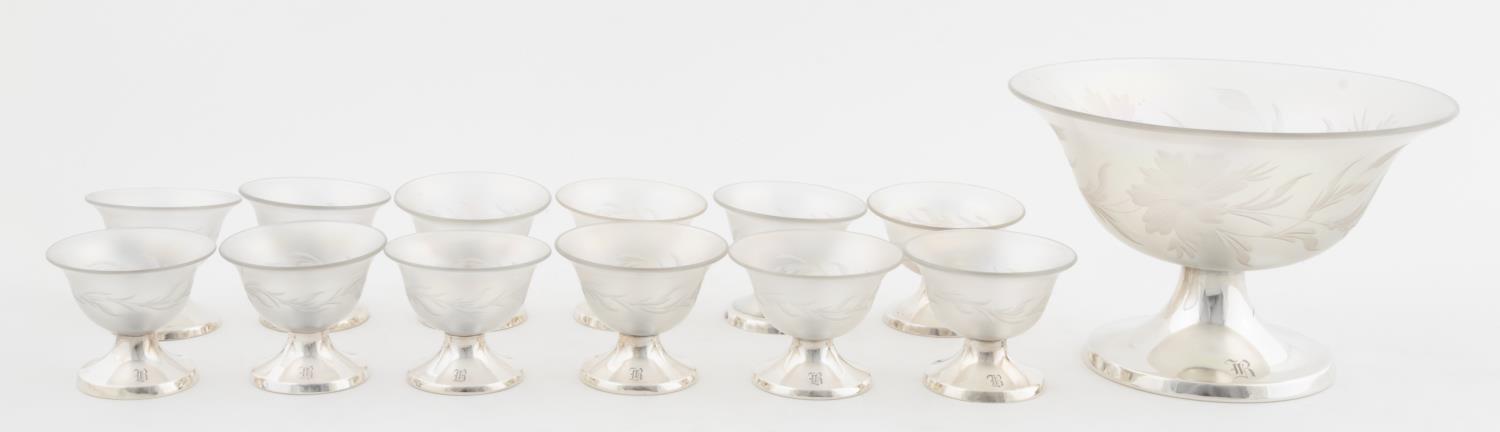 13 PC STEUBEN VERRE DE SOIE & STERLING