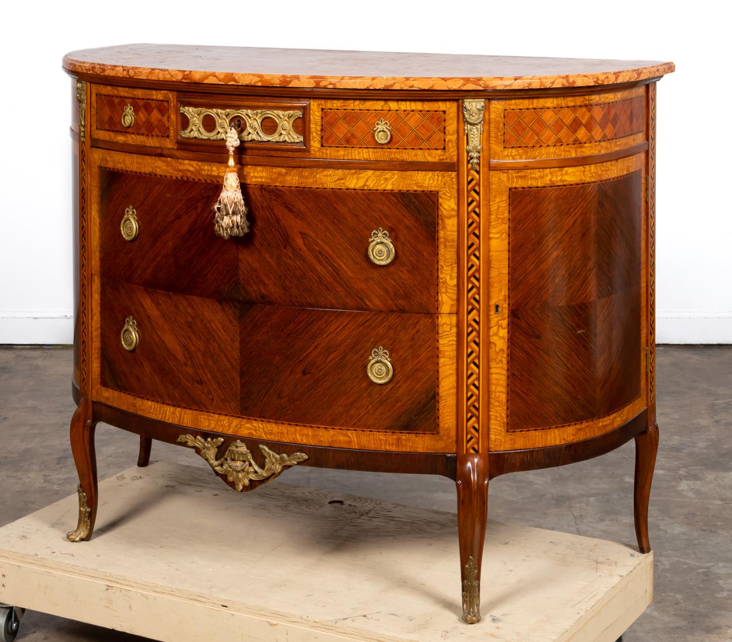 LOUIS XV STYLE MARBLE TOP DEMILUNE