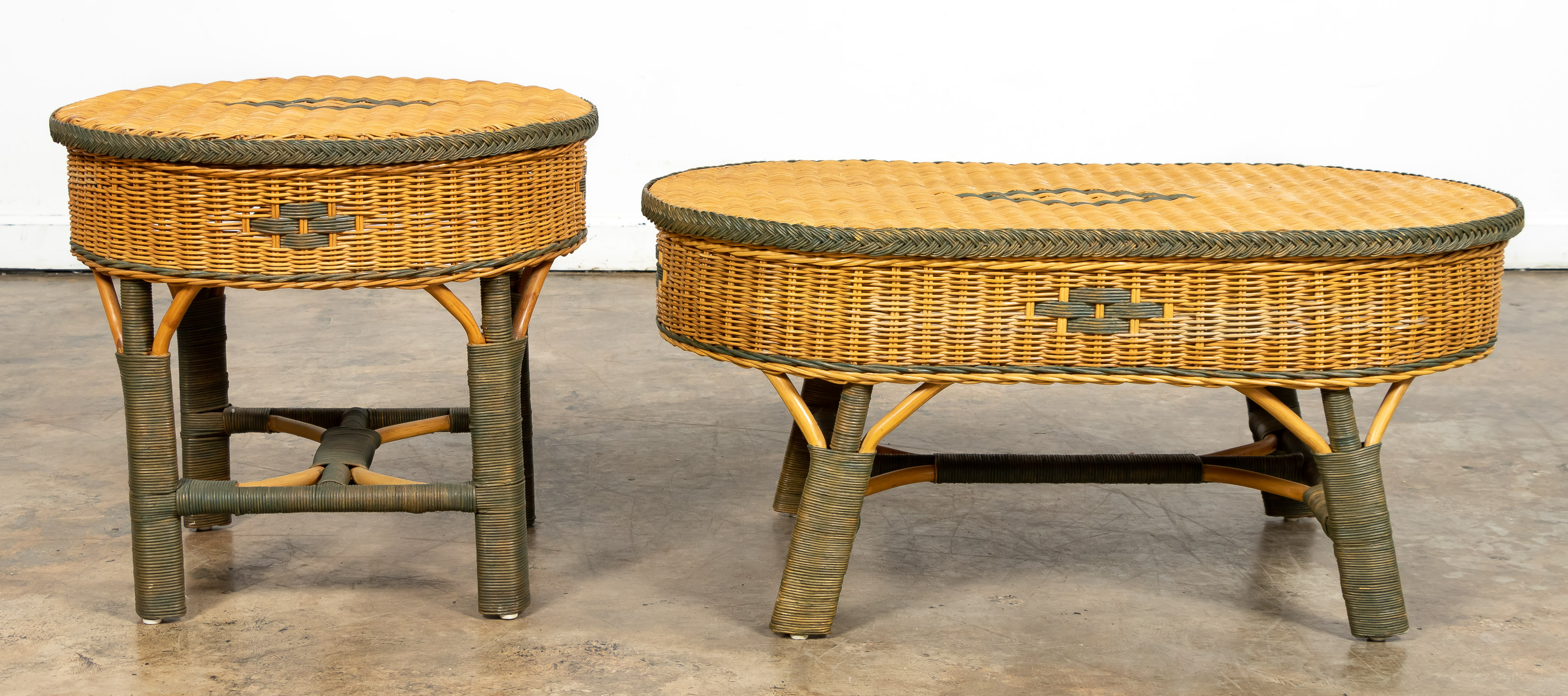 TWO BIELECKY BROTHERS WICKER TABLES  35e1dc