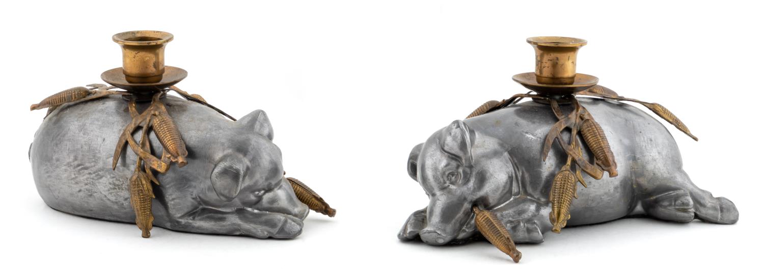 PAIR MIXED METAL PEWTER PIG 35e1e1