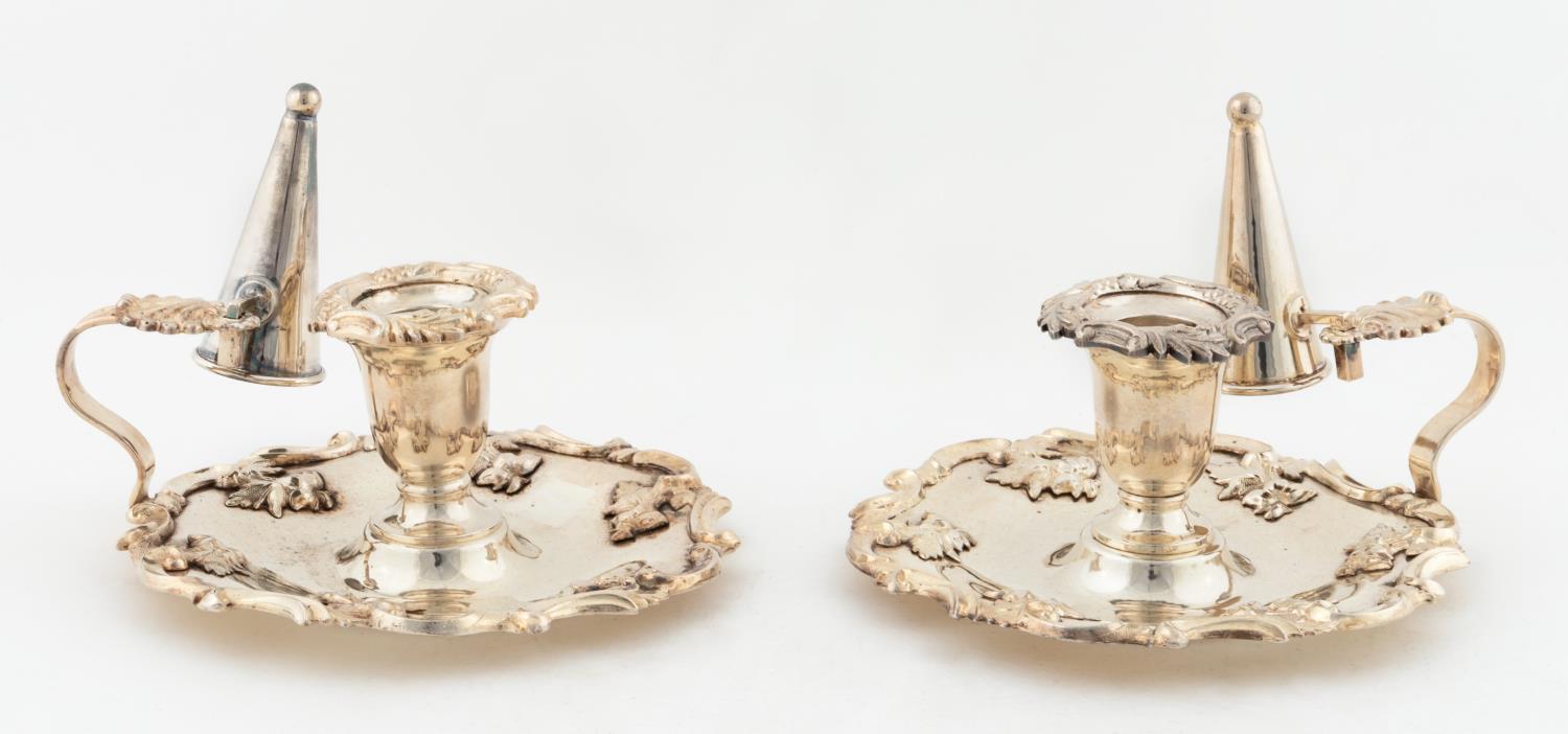 PAIR, SILVERPLATE CHAMBERSTICKS