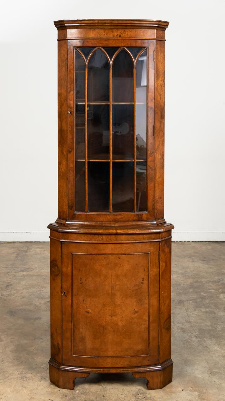 ENGLISH WALNUT BOWFRONT CORNER CABINET