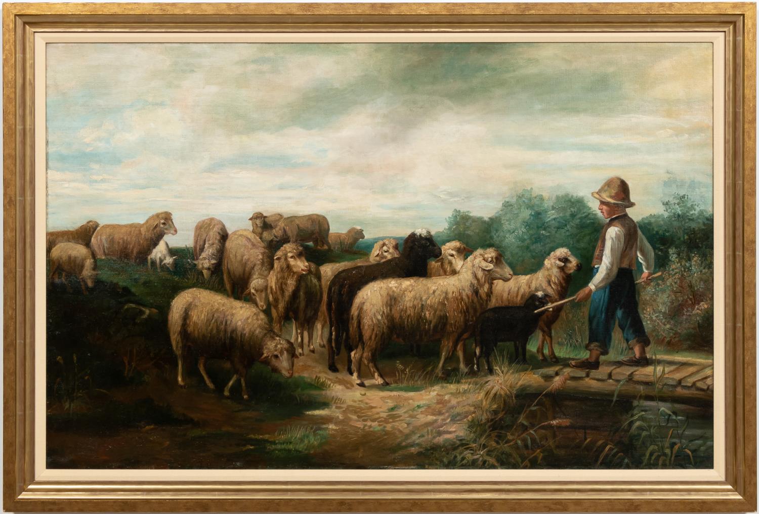 OIL ON CANVAS, FLOCK OF SHEEP,
