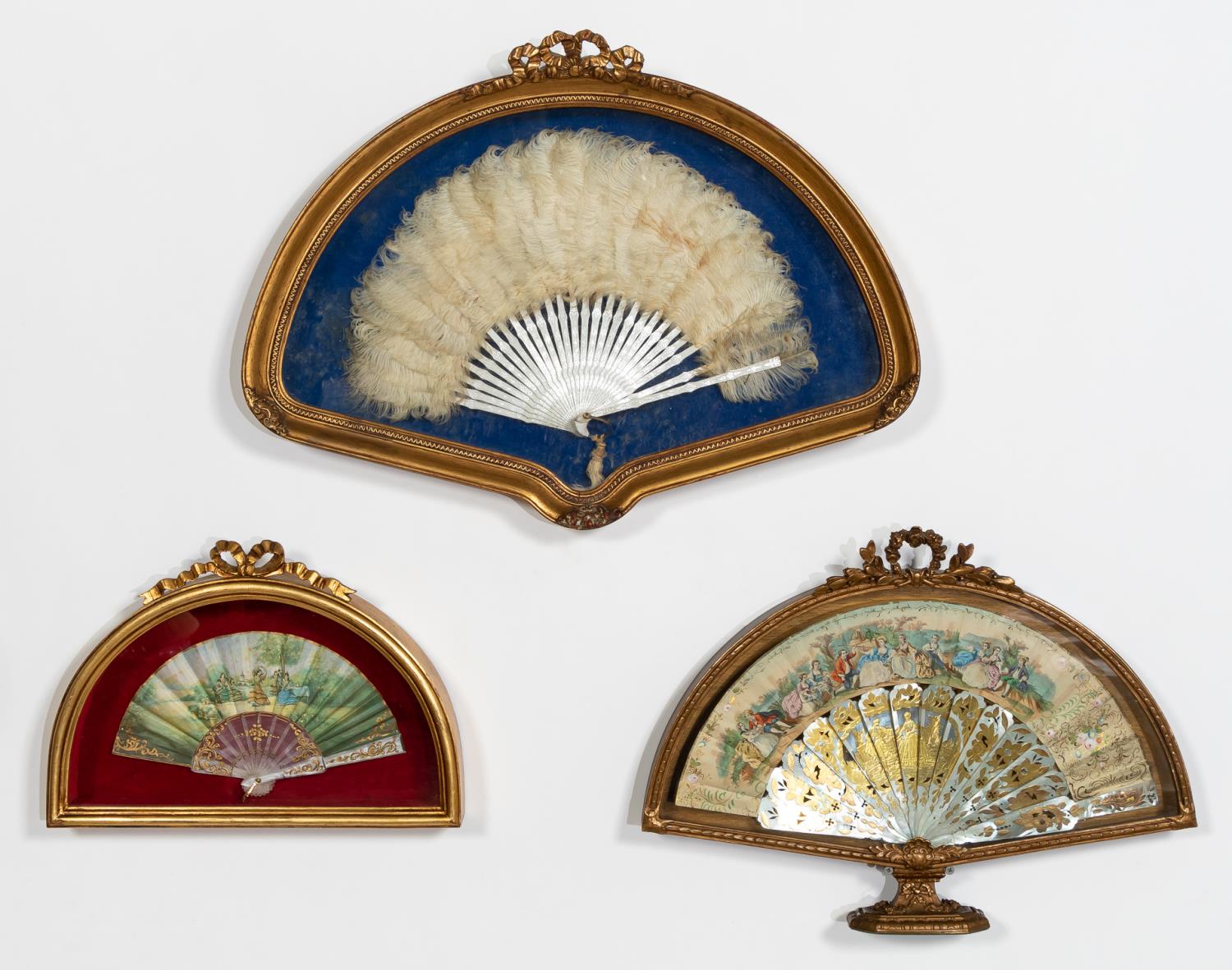 GROUP OF THREE ANTIQUE FRAMED FANS  35e2c7