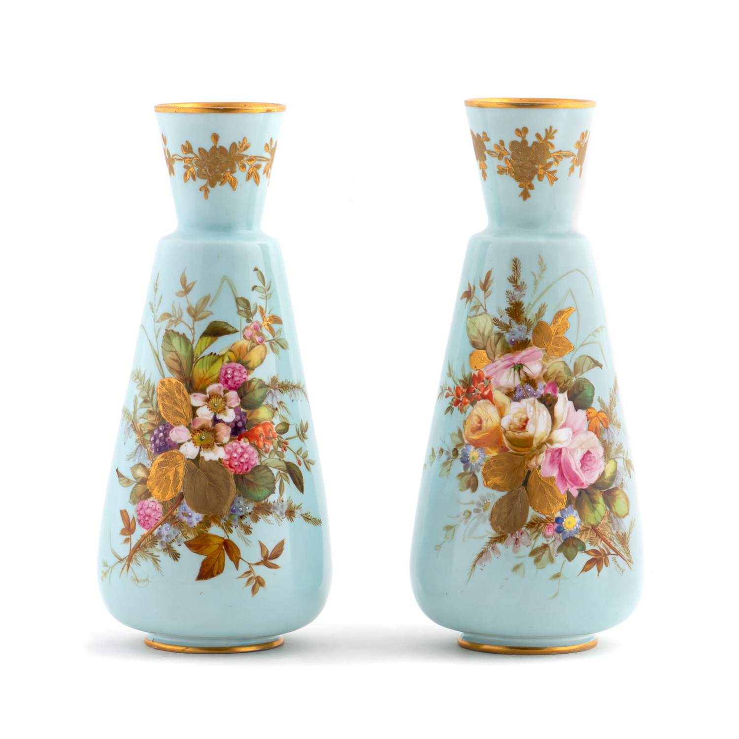 PAIR ROYAL CROWN DERBY PORCELAIN VASES,