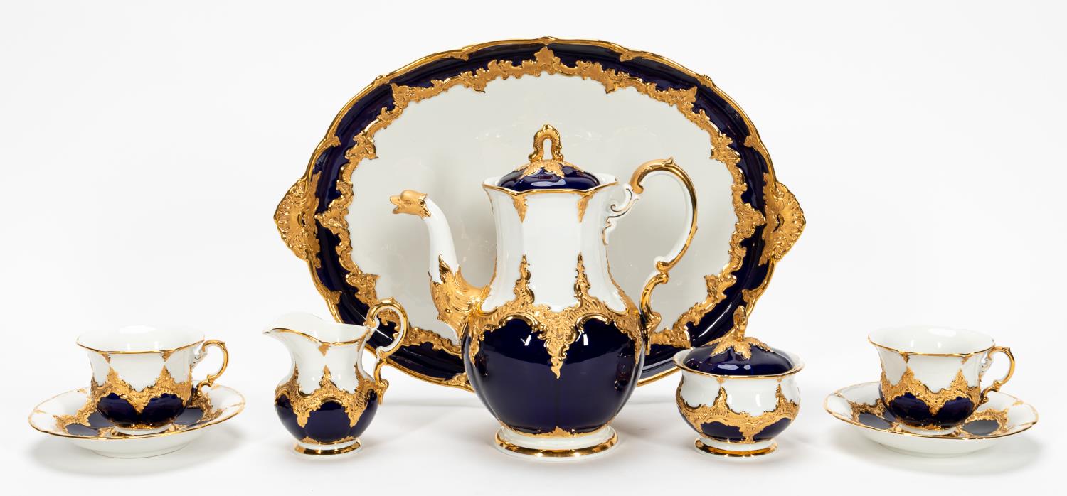 MEISSEN COBALT & GILT COFFEE SERVICE,