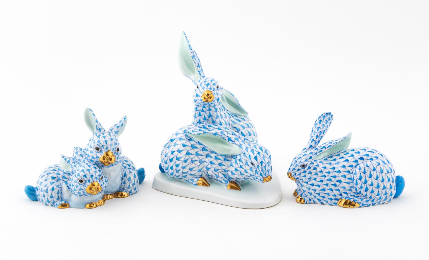 THREE, BLUE HEREND RABBIT "FISHNET"